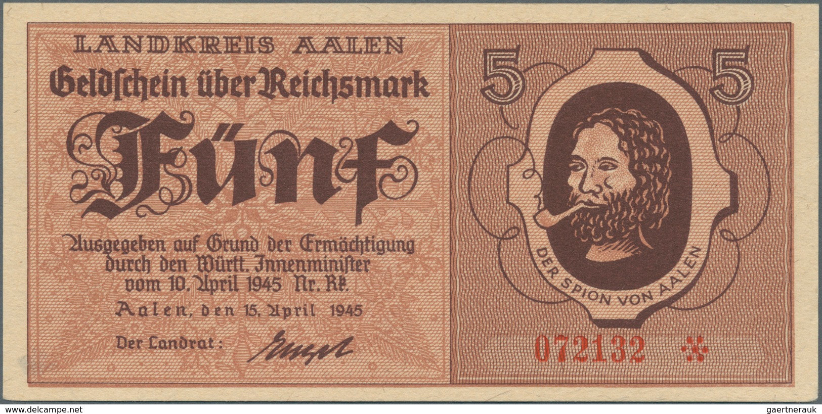 Deutschland - Alliierte Miltärbehörde + Ausgaben 1945-1948: Aalen, Landkreis, 5, 2 X 10, 2 X 20 RM, - Otros & Sin Clasificación