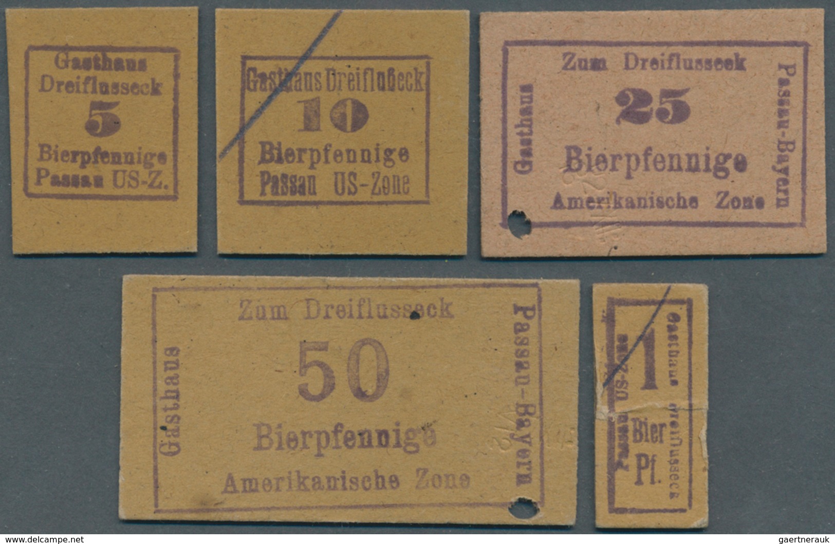 Deutschland - Alliierte Miltärbehörde + Ausgaben 1945-1948: Passau, Gasthaus Dreiflusseck, 1, 5, 10, - Andere & Zonder Classificatie