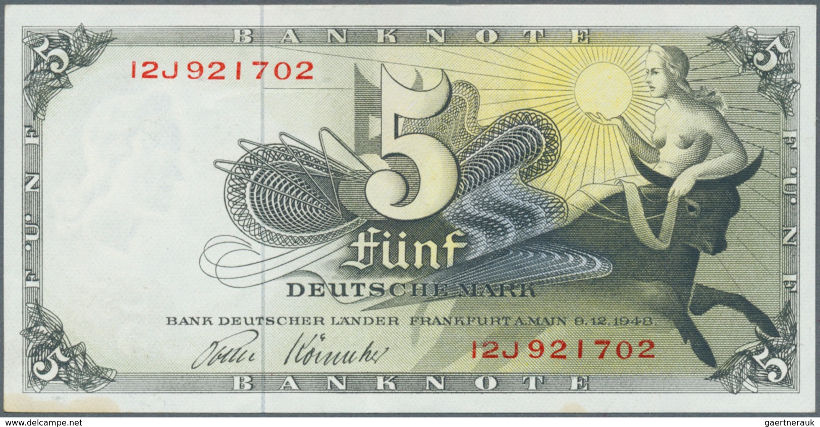 Deutschland - Bank Deutscher Länder + Bundesrepublik Deutschland: 5 DM 1948 "Europa" Serie 12, Ro.25 - Altri & Non Classificati