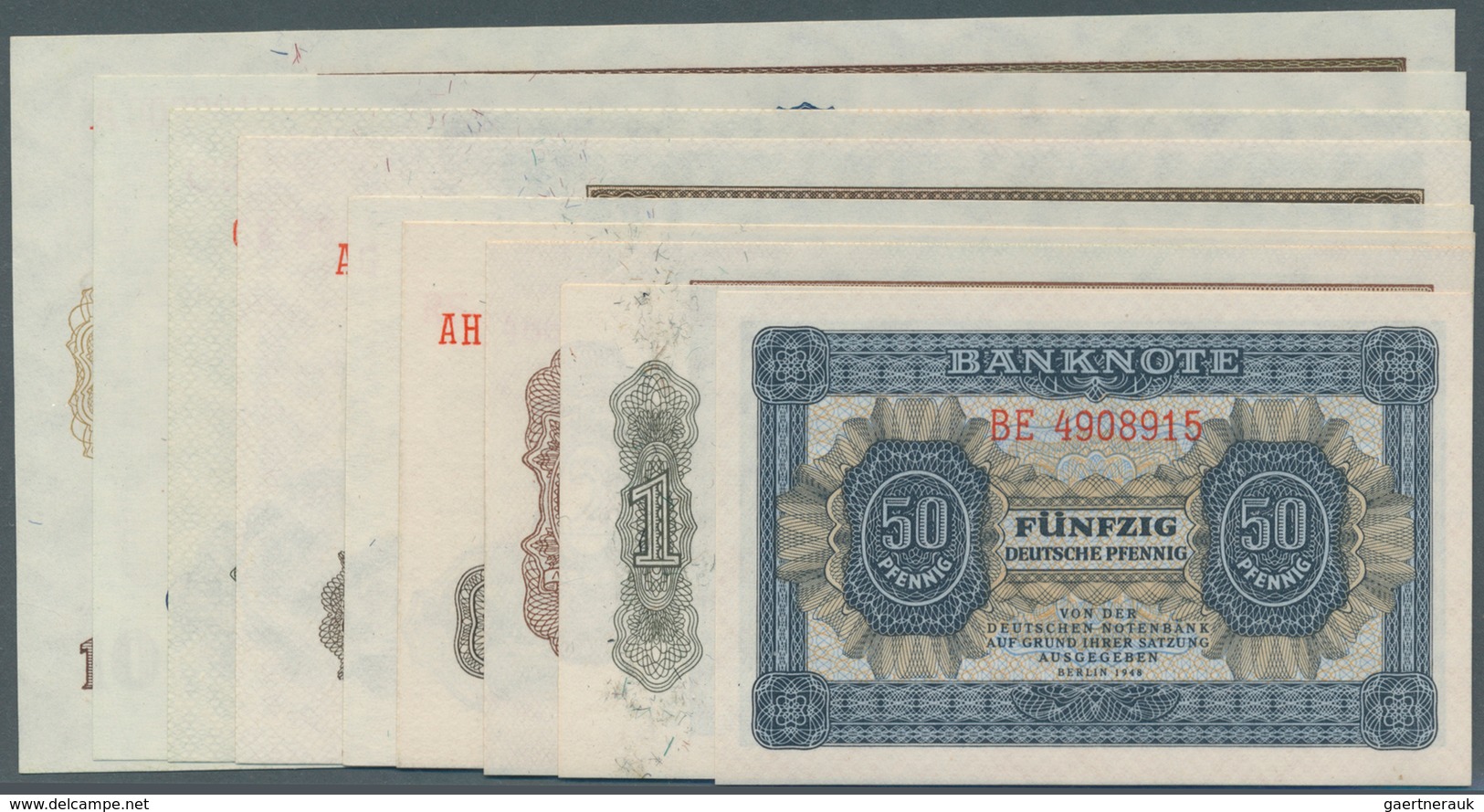 Deutschland - DDR: 50 Pfg. - 1000 Mark 1948, Erste Reguläre Banknotenserie Der DDR Nach Der Währungs - Otros & Sin Clasificación