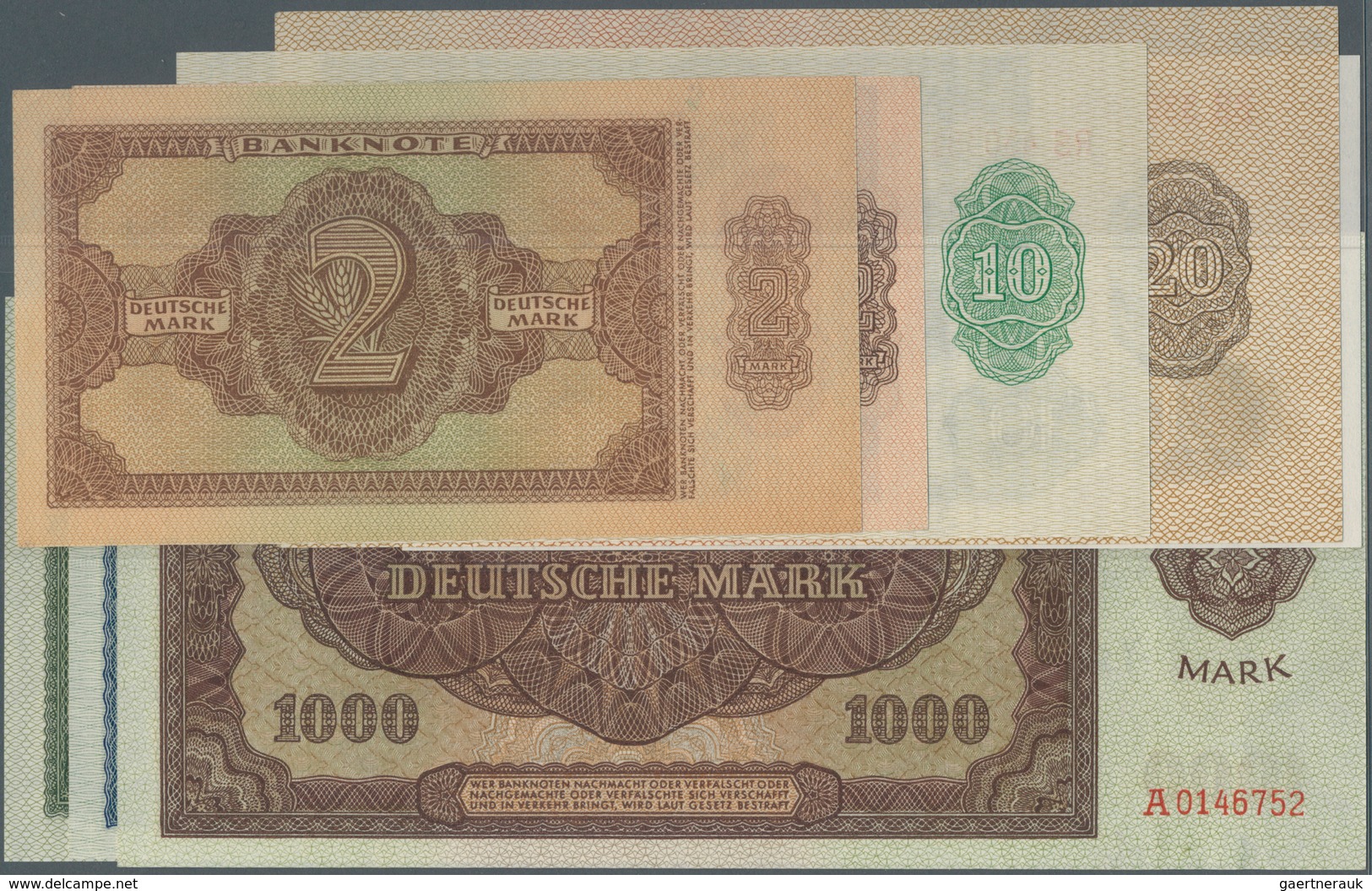 Deutschland - DDR: Set Mit 8 Banknoten Der Ausgaben 1948 Und 1954, Dabei 2 X 2 Mark, 10, 20, 50 Und - Autres & Non Classés