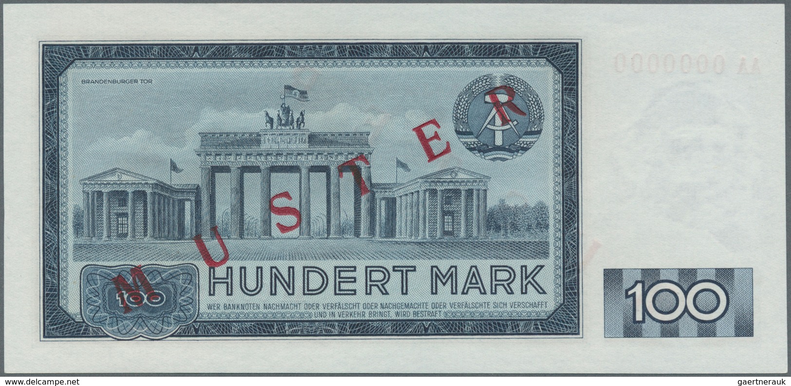 Deutschland - DDR: 100 Mark 1964 Muster Ro 358M1, In Erhaltung: UNC. - Autres & Non Classés