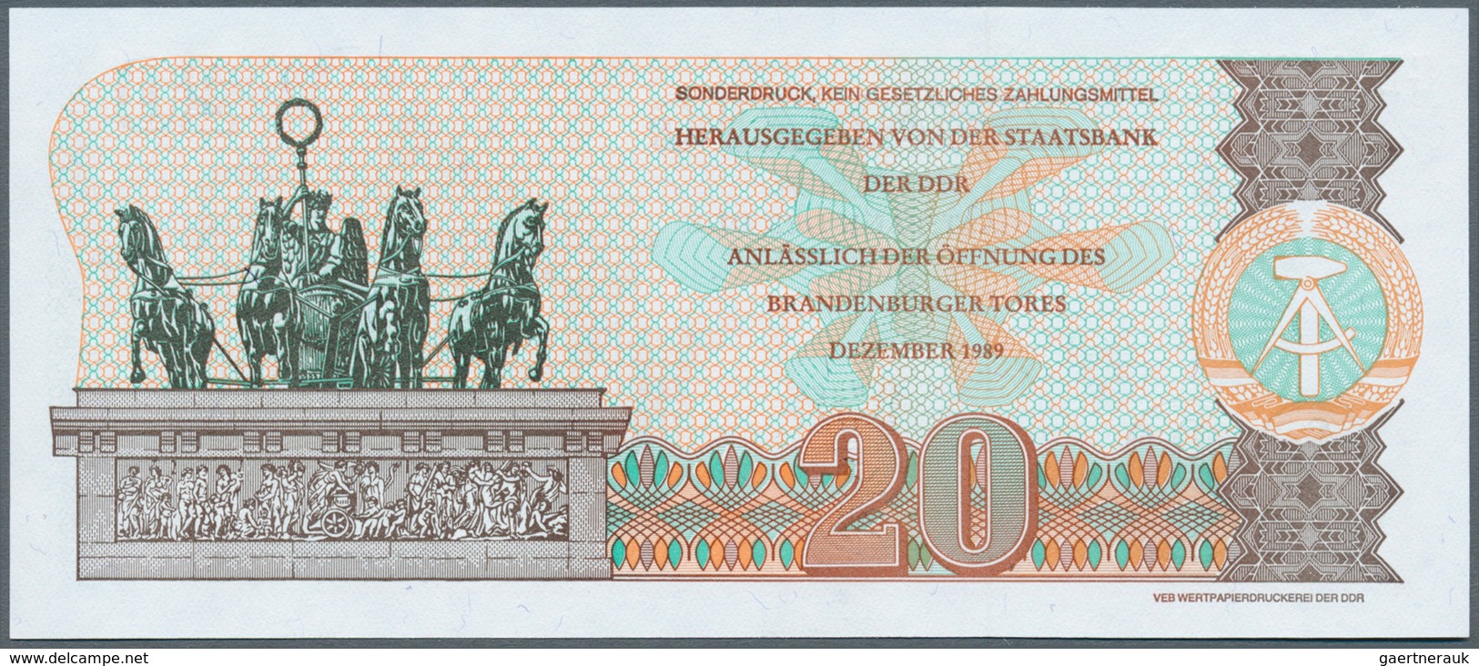 Deutschland - DDR: Gedenknote Der Staatsbank Der DDR Zu 20 Mark 1989, Ro.366, Anläßlich Der Öffnung - Otros & Sin Clasificación