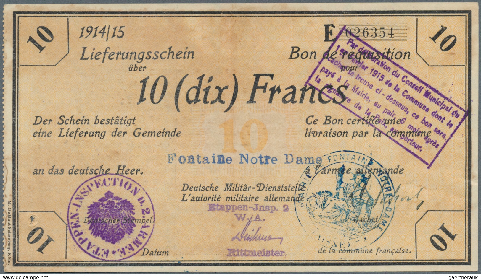 Deutschland - Nebengebiete Deutsches Reich: 10 Francs 1914/15 Militärgeld 1. Weltkrieg Besetzung Fra - Autres & Non Classés