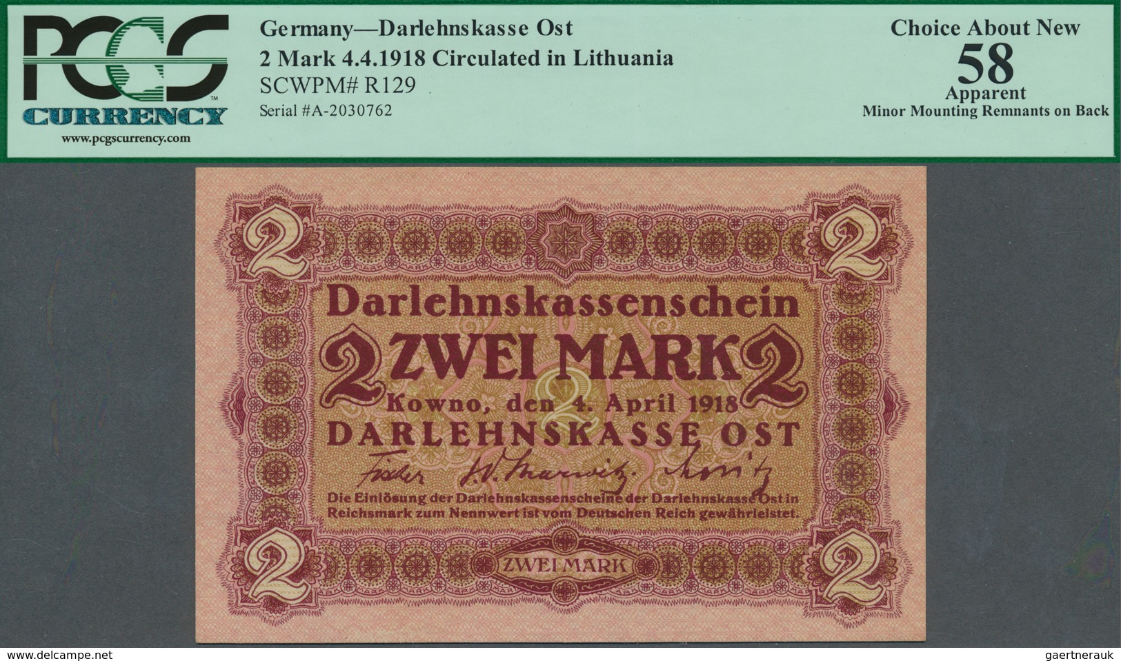 Deutschland - Nebengebiete Deutsches Reich: Darlehenskasse Ost - Kowno, 2 Mark 1918, Ro.466, Kleine - Otros & Sin Clasificación