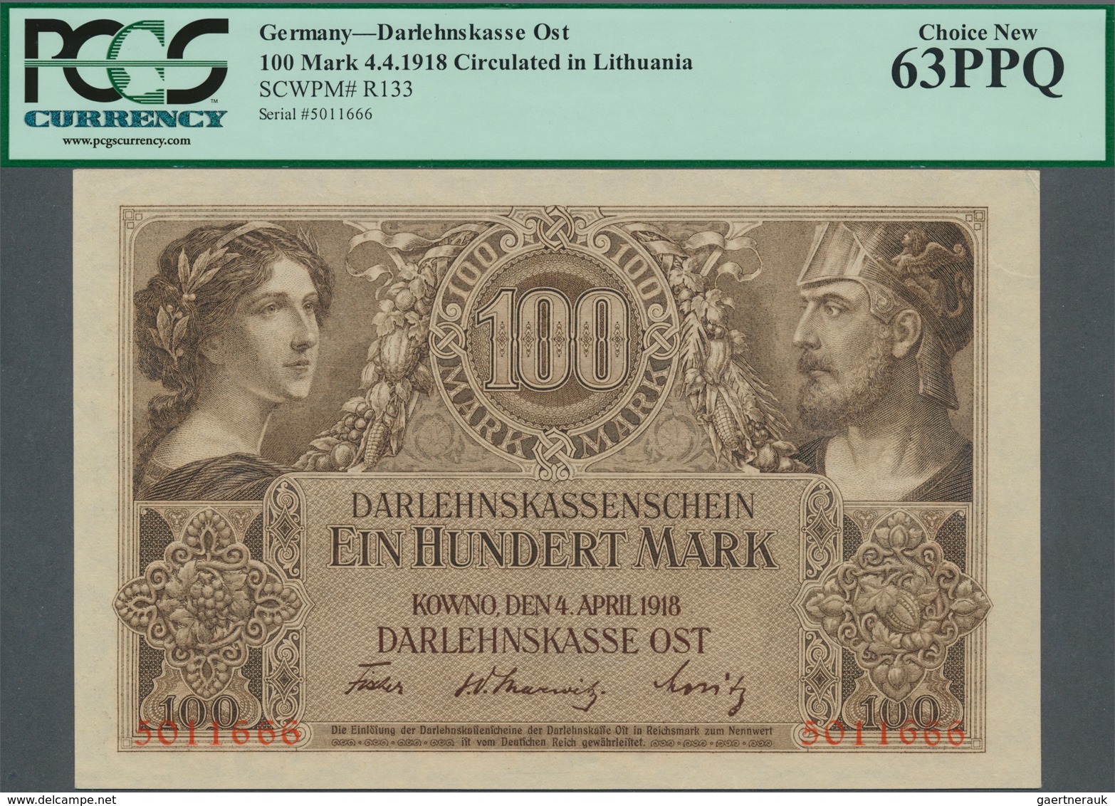 Deutschland - Nebengebiete Deutsches Reich: Darlehenskasse Ost - Kowno, 100 Mark 1918, Kassenfrisch - Sonstige & Ohne Zuordnung