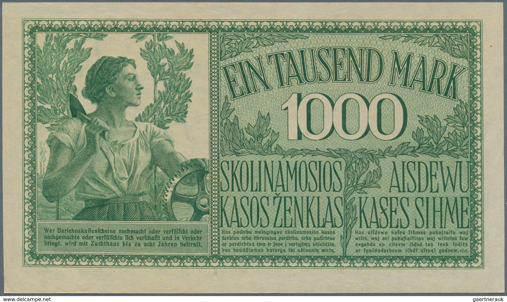 Deutschland - Nebengebiete Deutsches Reich: Darlehenskassenschein 1000 Mark 1918 Mit 6-stelliger Ken - Autres & Non Classés