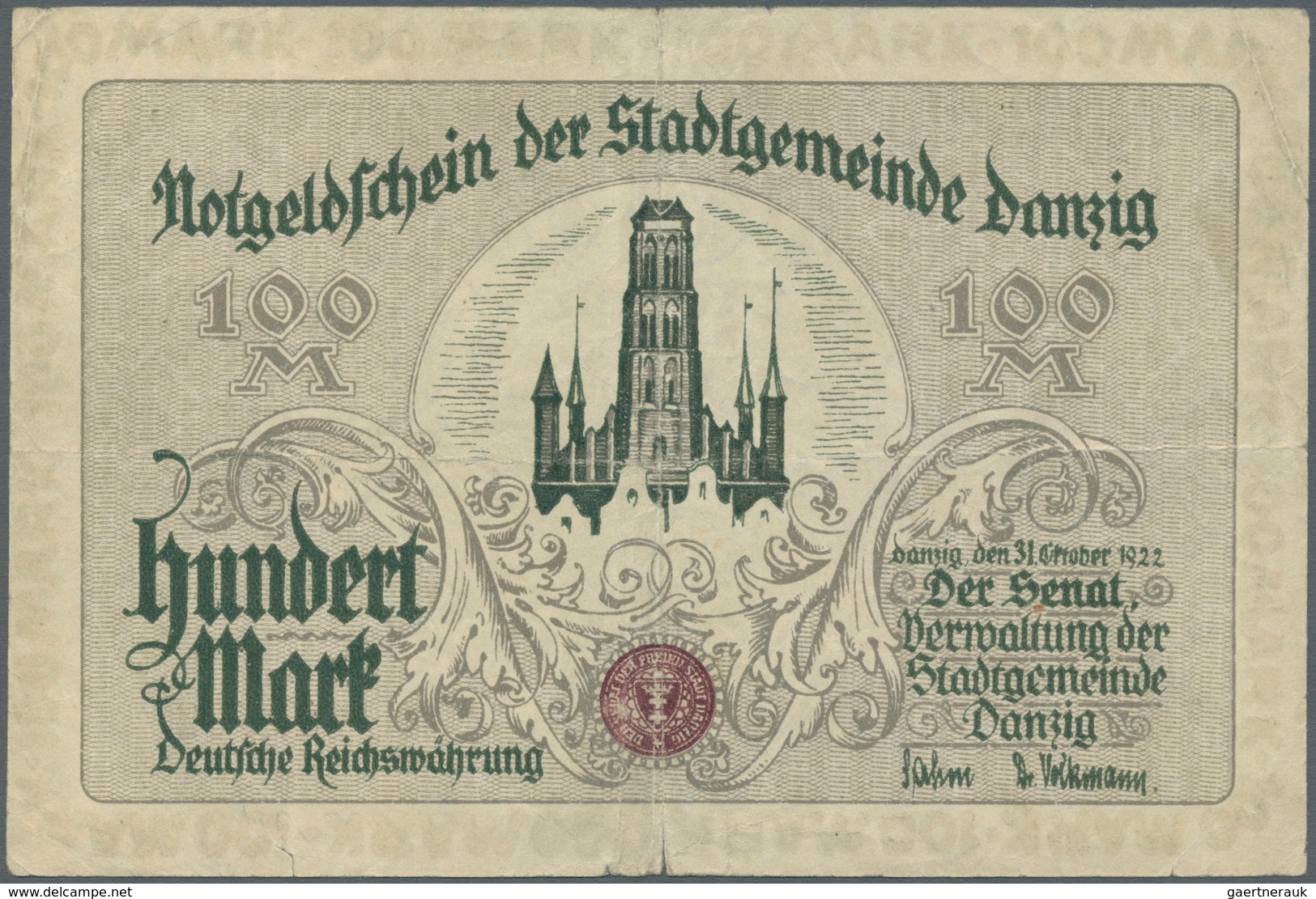 Deutschland - Nebengebiete Deutsches Reich: 100 Mark Danzig 1922, Ro.792, Mehrere Knicke Und Kleine - Otros & Sin Clasificación