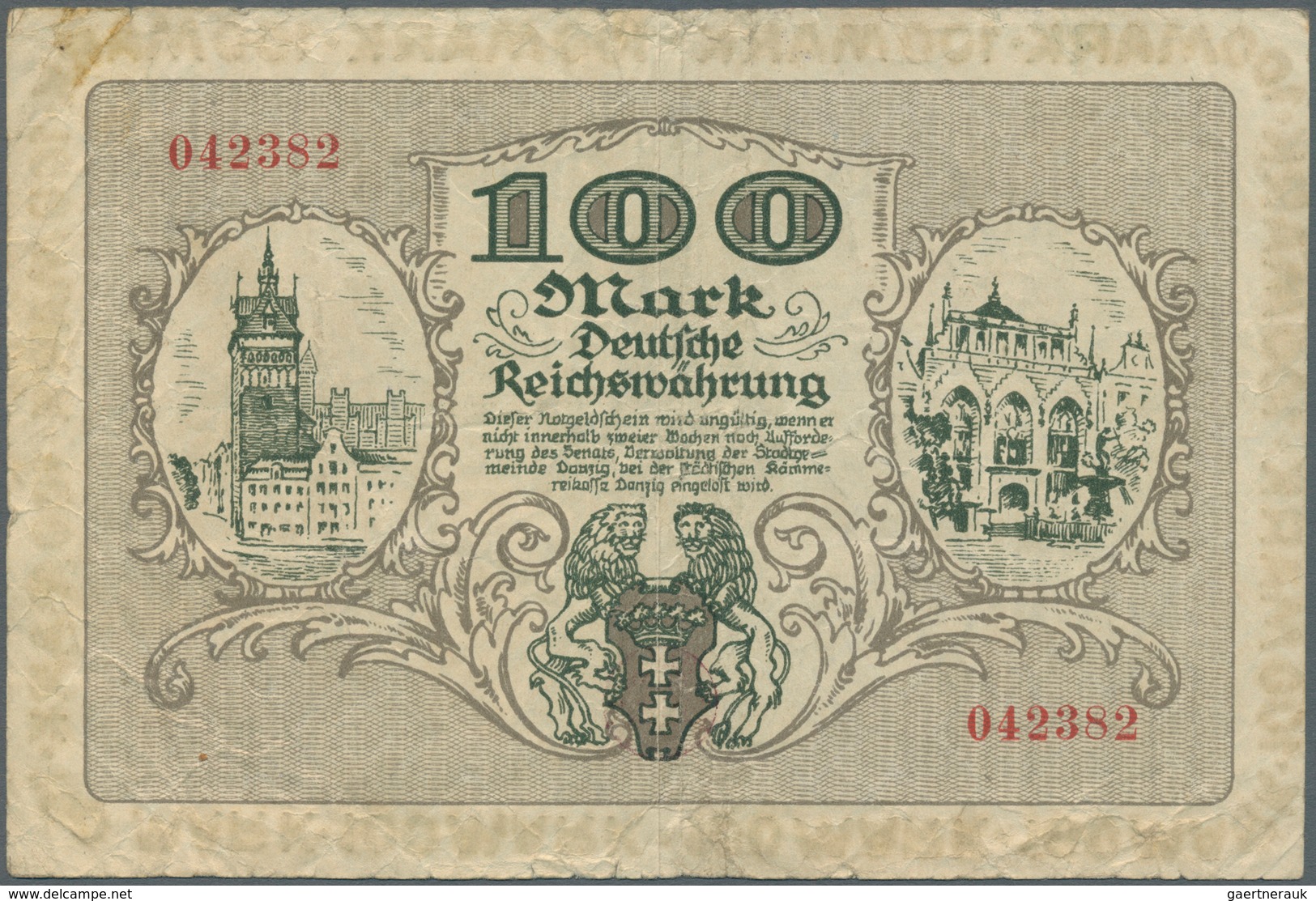 Deutschland - Nebengebiete Deutsches Reich: 100 Mark Danzig 1922, Ro.792, Gebraucht Mit Mehreren Kni - Otros & Sin Clasificación