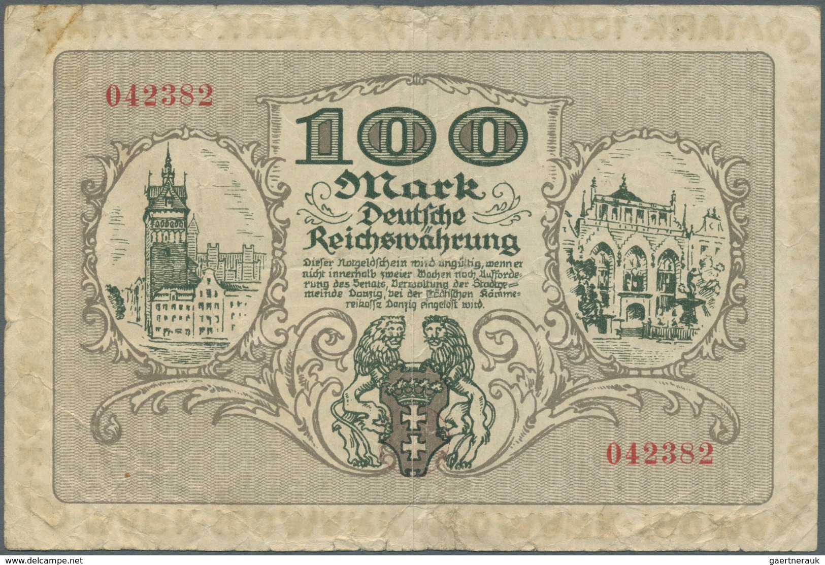 Deutschland - Nebengebiete Deutsches Reich: 100 Mark Danzig 1922, Ro.792, Gebraucht Mit Mehreren Kni - Autres & Non Classés