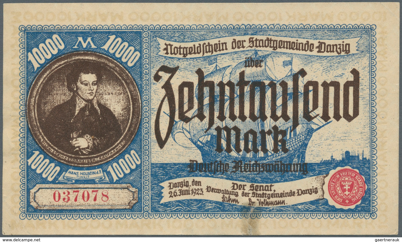 Deutschland - Nebengebiete Deutsches Reich: 10.000 Mark Danzig 1923, Ro.799, Sehr Saubere Gebrauchse - Altri & Non Classificati