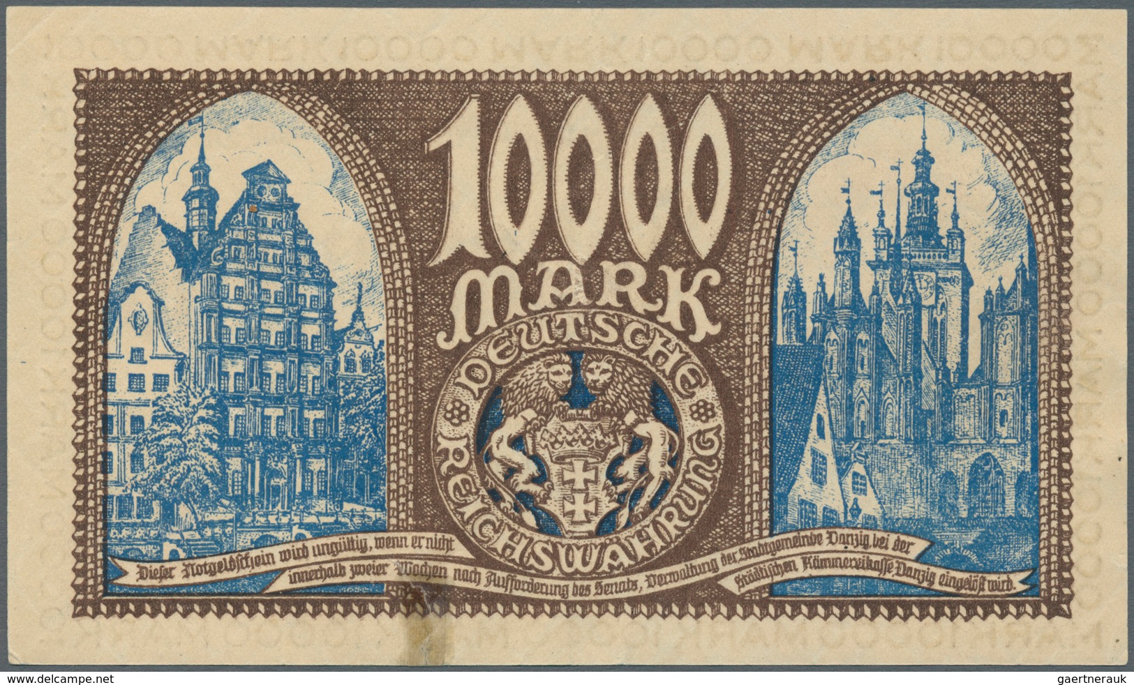 Deutschland - Nebengebiete Deutsches Reich: 10.000 Mark Danzig 1923, Ro.799, Sehr Saubere Gebrauchse - Otros & Sin Clasificación