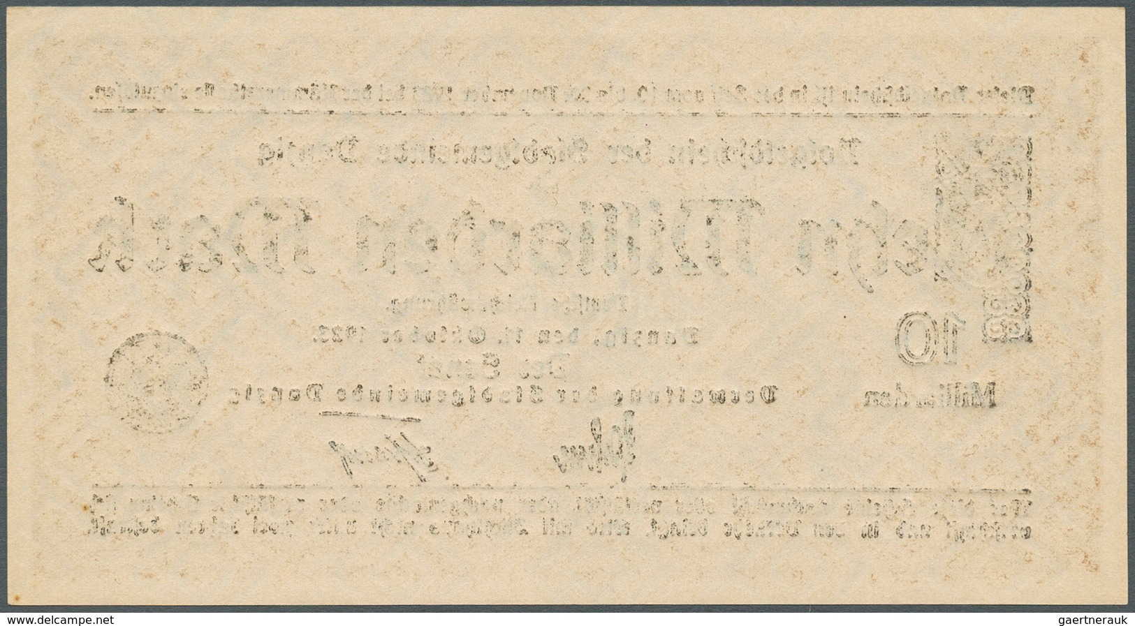 Deutschland - Nebengebiete Deutsches Reich: Danzig: 10 Milliarden Mark 1923, Ro.810a, Minimaler Eckk - Altri & Non Classificati