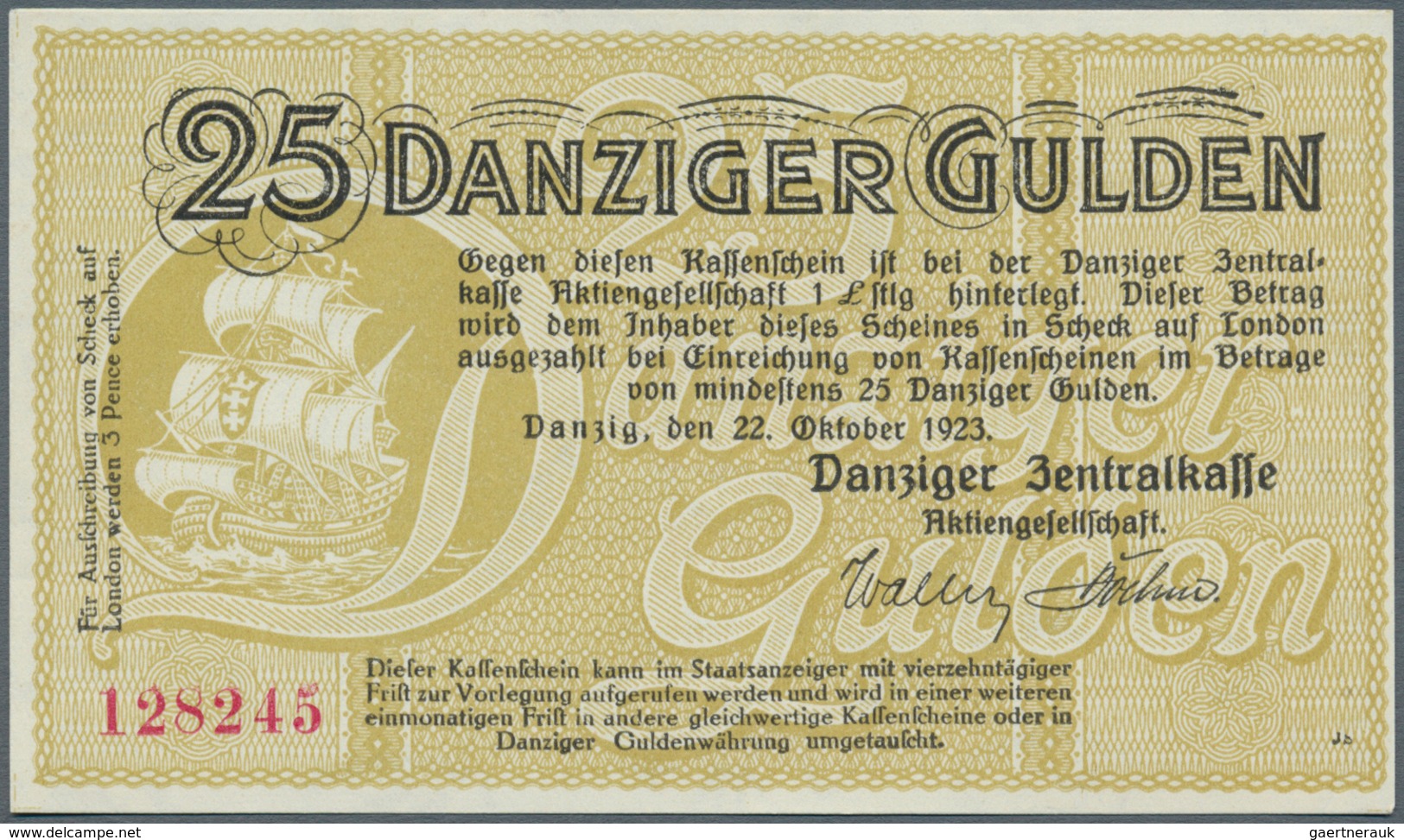 Deutschland - Nebengebiete Deutsches Reich: Danzig: 25 Gulden 1923, Ro.821 In Perfekt Kassenfrischer - Otros & Sin Clasificación