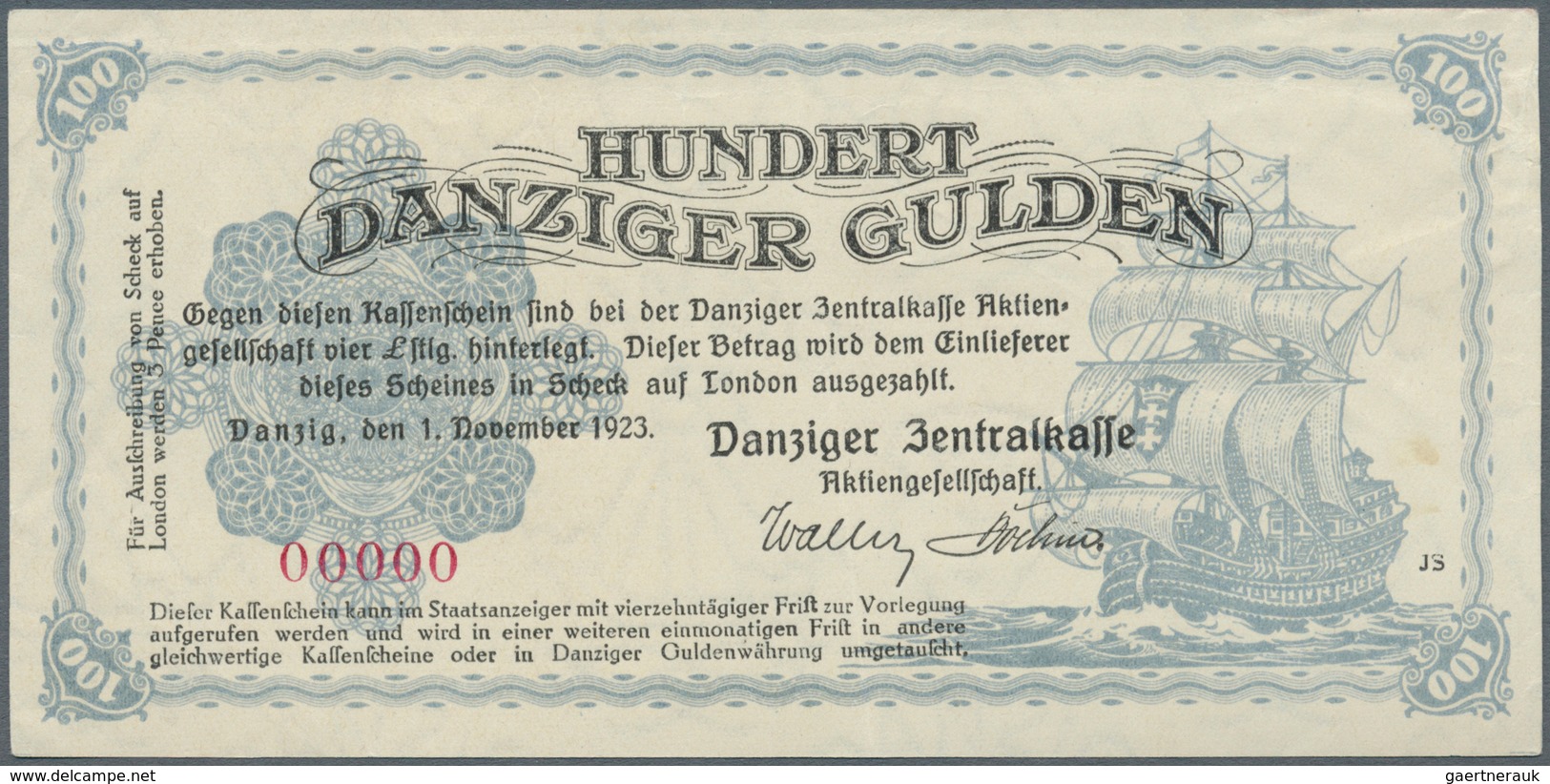 Deutschland - Nebengebiete Deutsches Reich: Danzig: 100 Gulden 1923 Muster, Ro.832M, Mehrere Kleine - Otros & Sin Clasificación