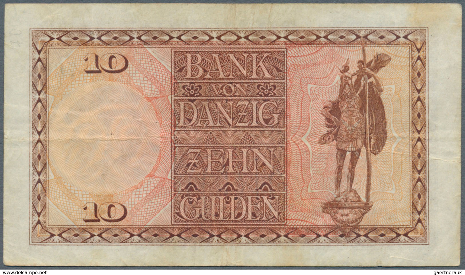 Deutschland - Nebengebiete Deutsches Reich: Danzig: 10 Gulden 1924, Ro.833a, Stärker Gebraucht Mit D - Otros & Sin Clasificación