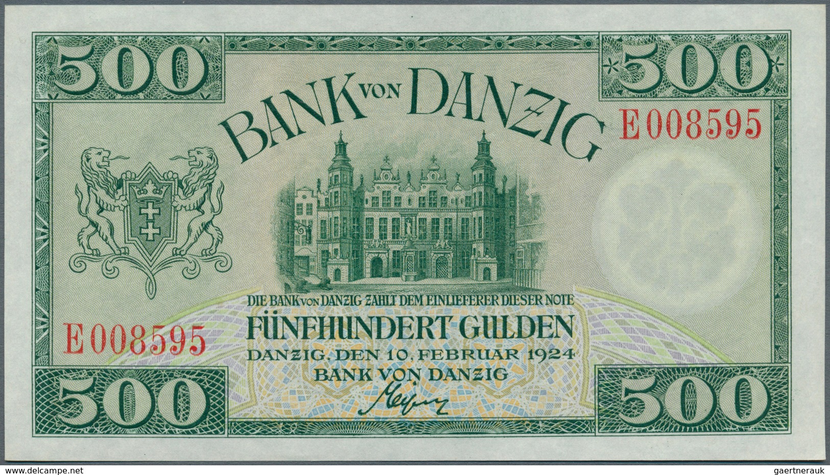 Deutschland - Nebengebiete Deutsches Reich: Danzig: 500 Gulden 1924, Ro.836, Kaum Sichtbare Falte An - Otros & Sin Clasificación