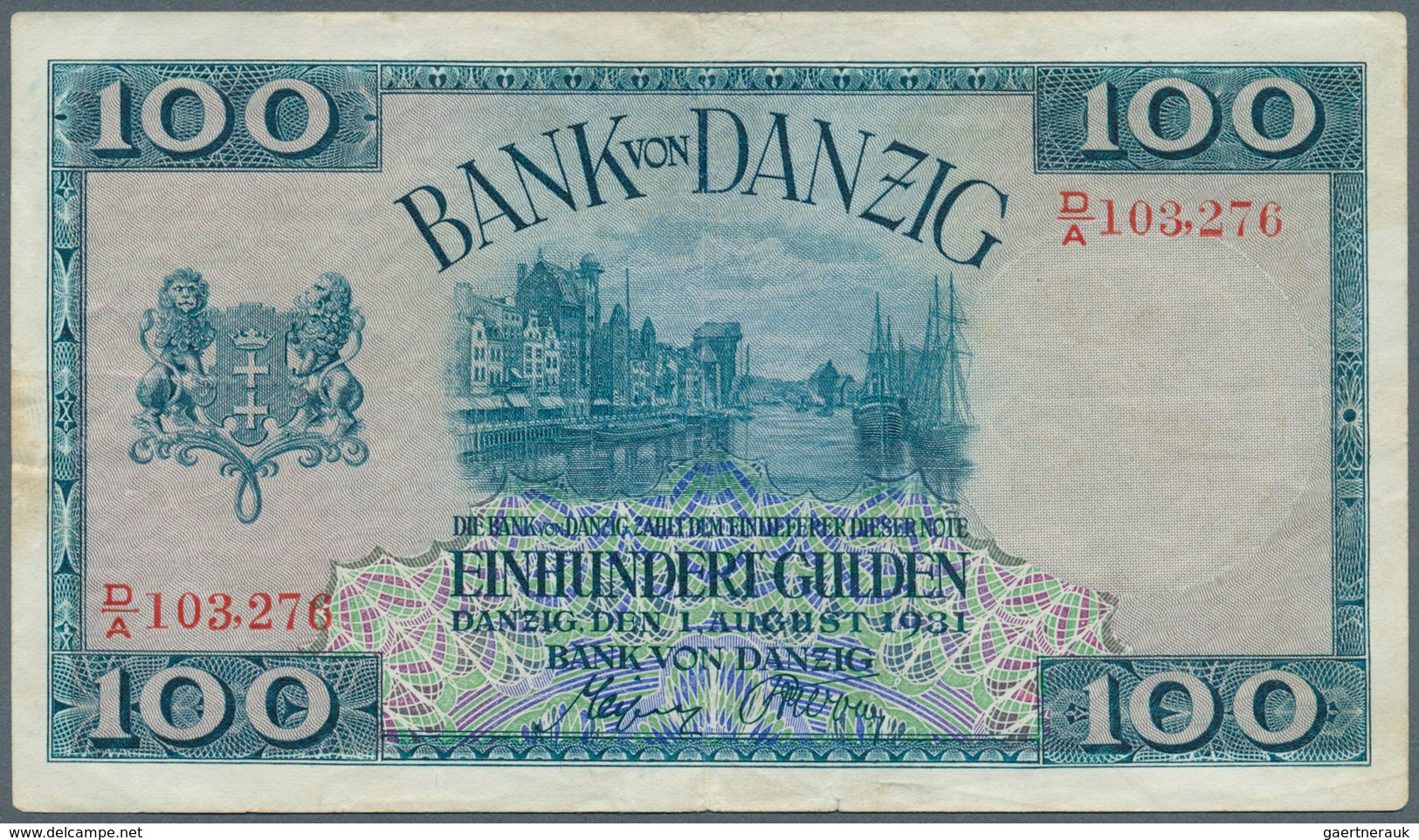 Deutschland - Nebengebiete Deutsches Reich: Danzig: 100 Gulden 1931, Ro.841, Gebraucht Mit Mehreren - Sonstige & Ohne Zuordnung