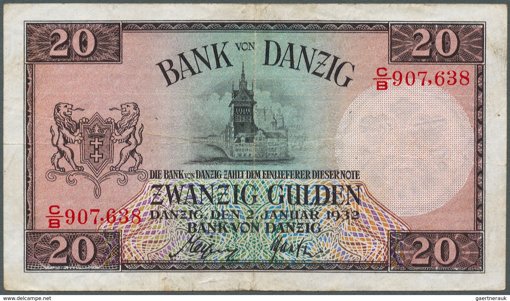 Deutschland - Nebengebiete Deutsches Reich: Danzig: 20 Gulden 1932, Ro.842c, Gebraucht Mit Mehreren - Altri & Non Classificati