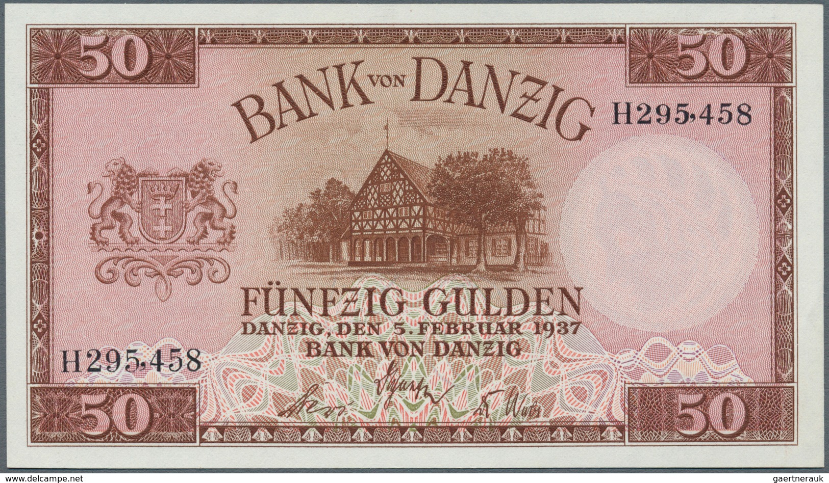 Deutschland - Nebengebiete Deutsches Reich: Danzig: 50 Gulden 1937, Ro.843 In Perfekt Kassenfrischer - Autres & Non Classés