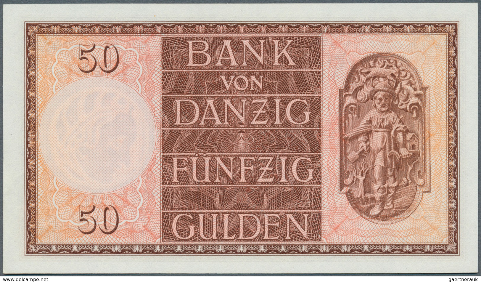 Deutschland - Nebengebiete Deutsches Reich: Danzig: 50 Gulden 1937, Ro.843 In Perfekt Kassenfrischer - Autres & Non Classés