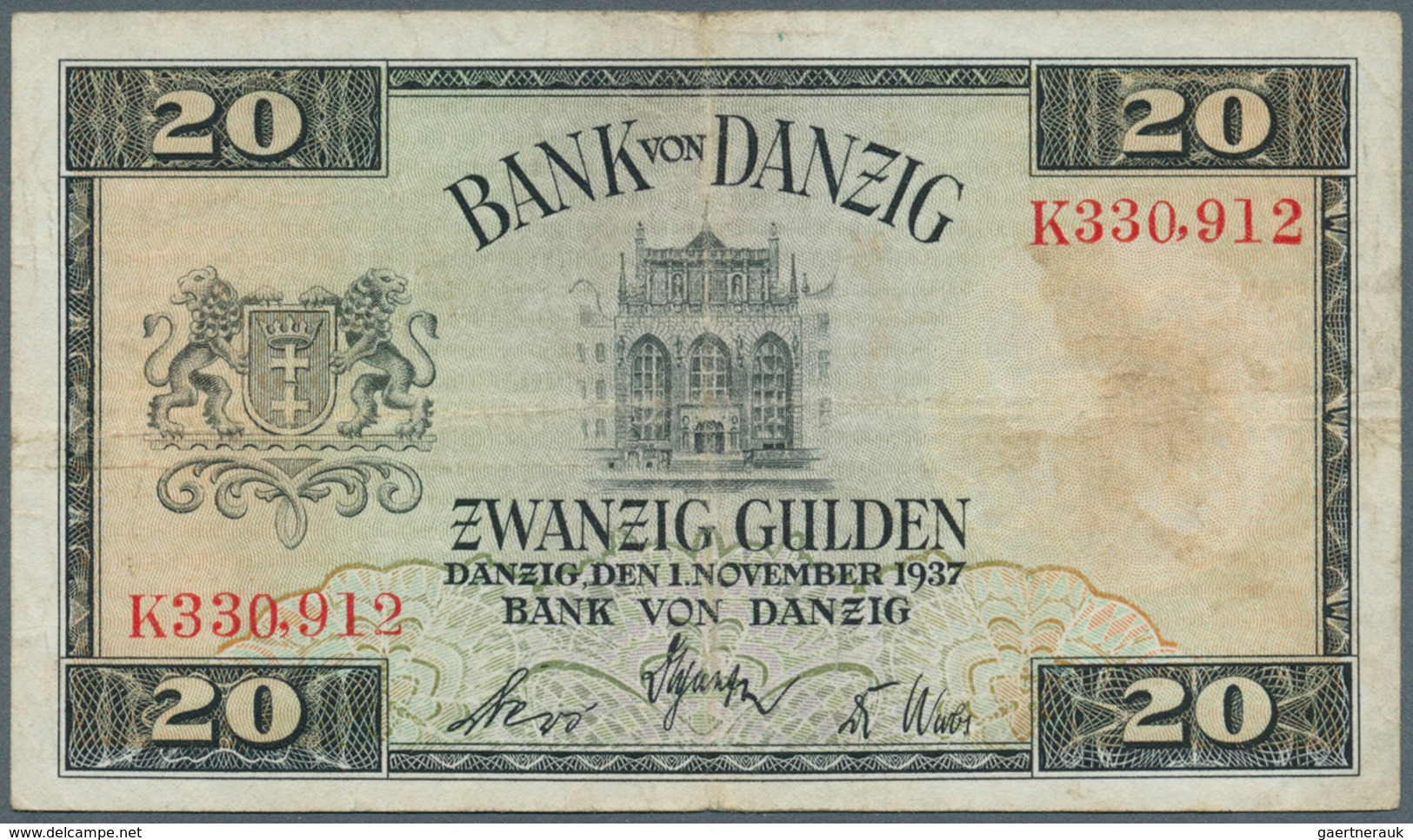 Deutschland - Nebengebiete Deutsches Reich: Danzig: 20 Gulden 1937, Ro.844a, Gebraucht Mit Flecken U - Andere & Zonder Classificatie