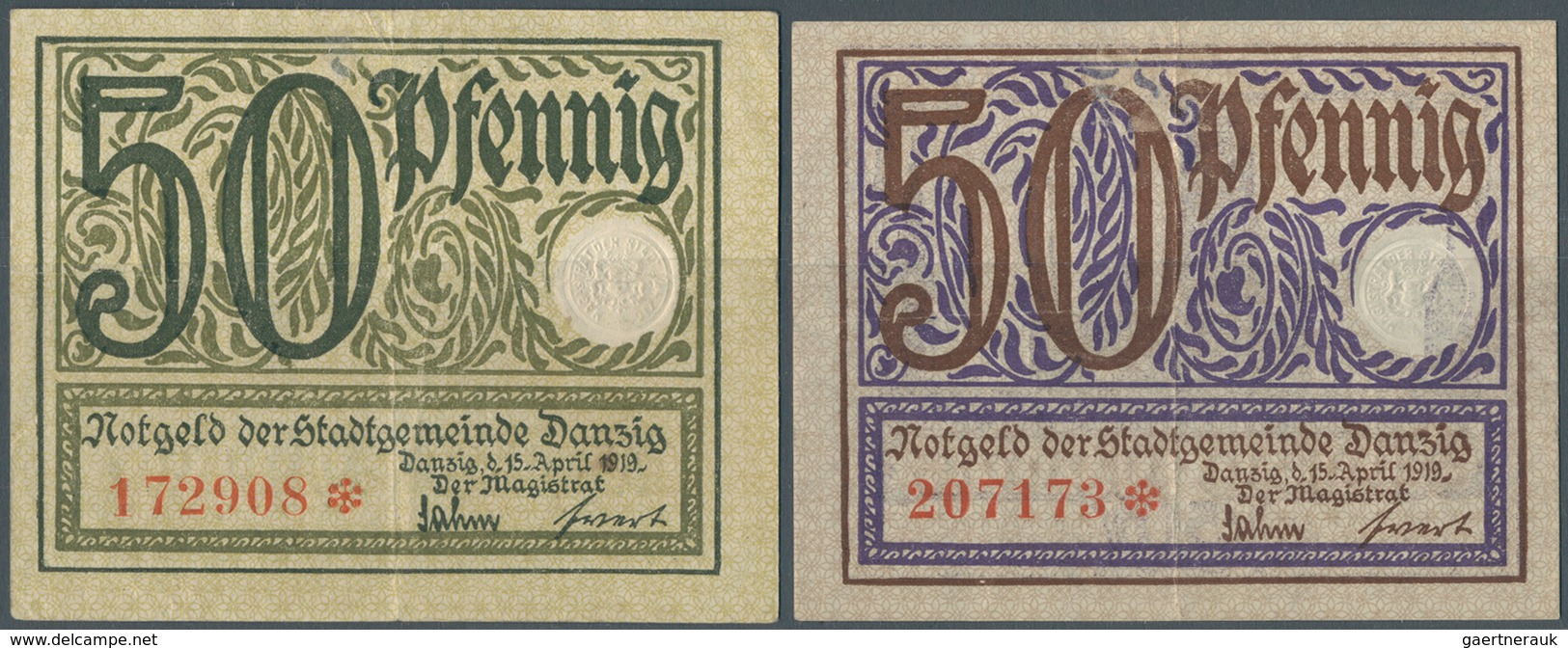 Deutschland - Nebengebiete Deutsches Reich: 50 Pfennig Stadtgemeinde Danzig 1919 In Grün Und Lila, P - Autres & Non Classés