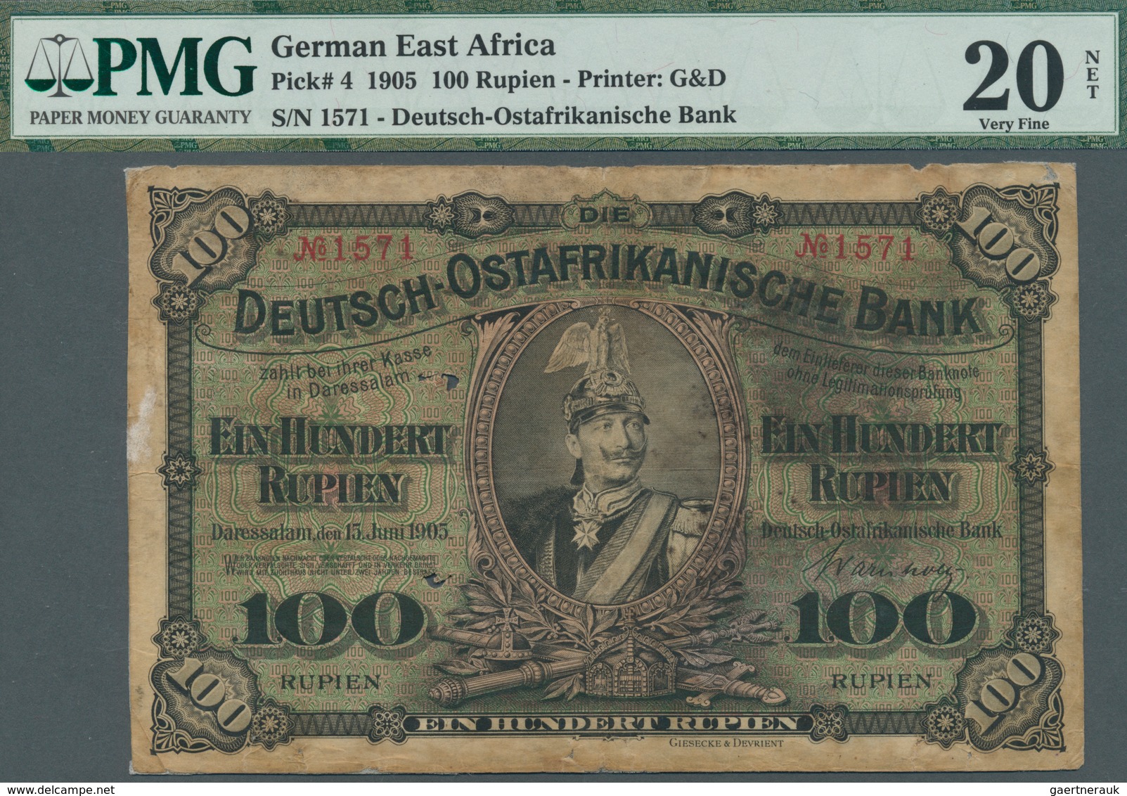 Deutschland - Kolonien: 100 Rupien 1905 P. 4, PMG Graded: 20 VF NET. - Altri & Non Classificati