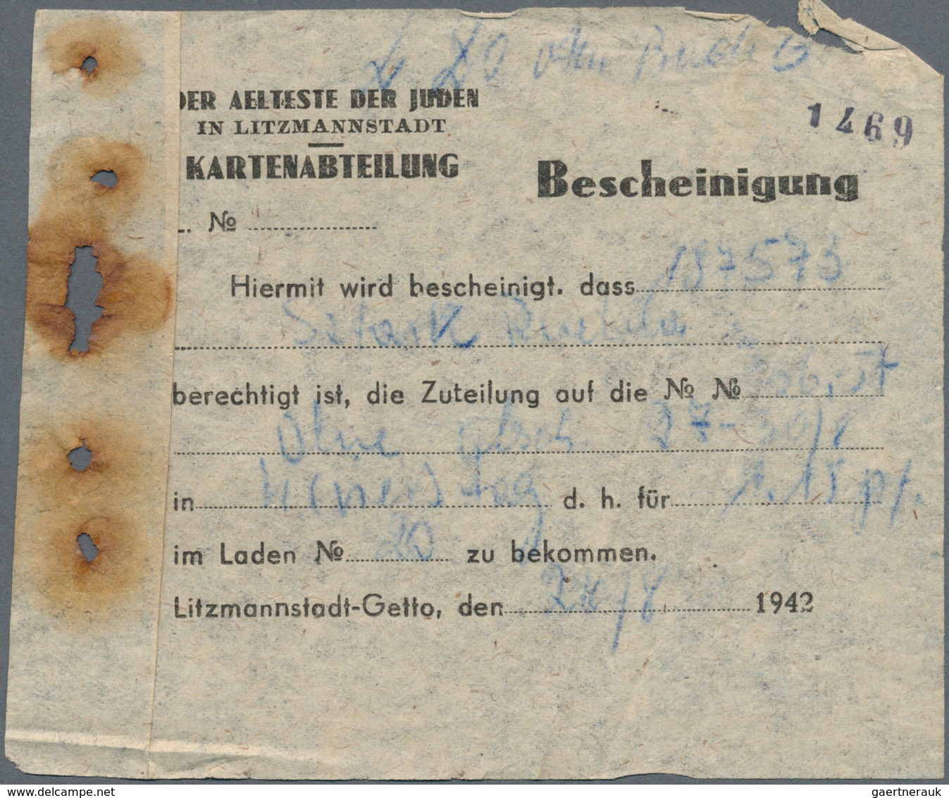 Deutschland - Konzentrations- und Kriegsgefangenenlager: Litzmannstadt Ghetto, Posten mit 13 Rations