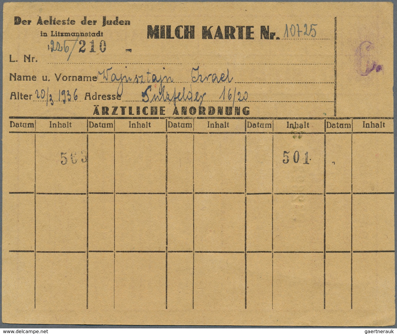 Deutschland - Konzentrations- Und Kriegsgefangenenlager: Litzmannstadt Ghetto, Posten Mit 10 Rations - Altri & Non Classificati