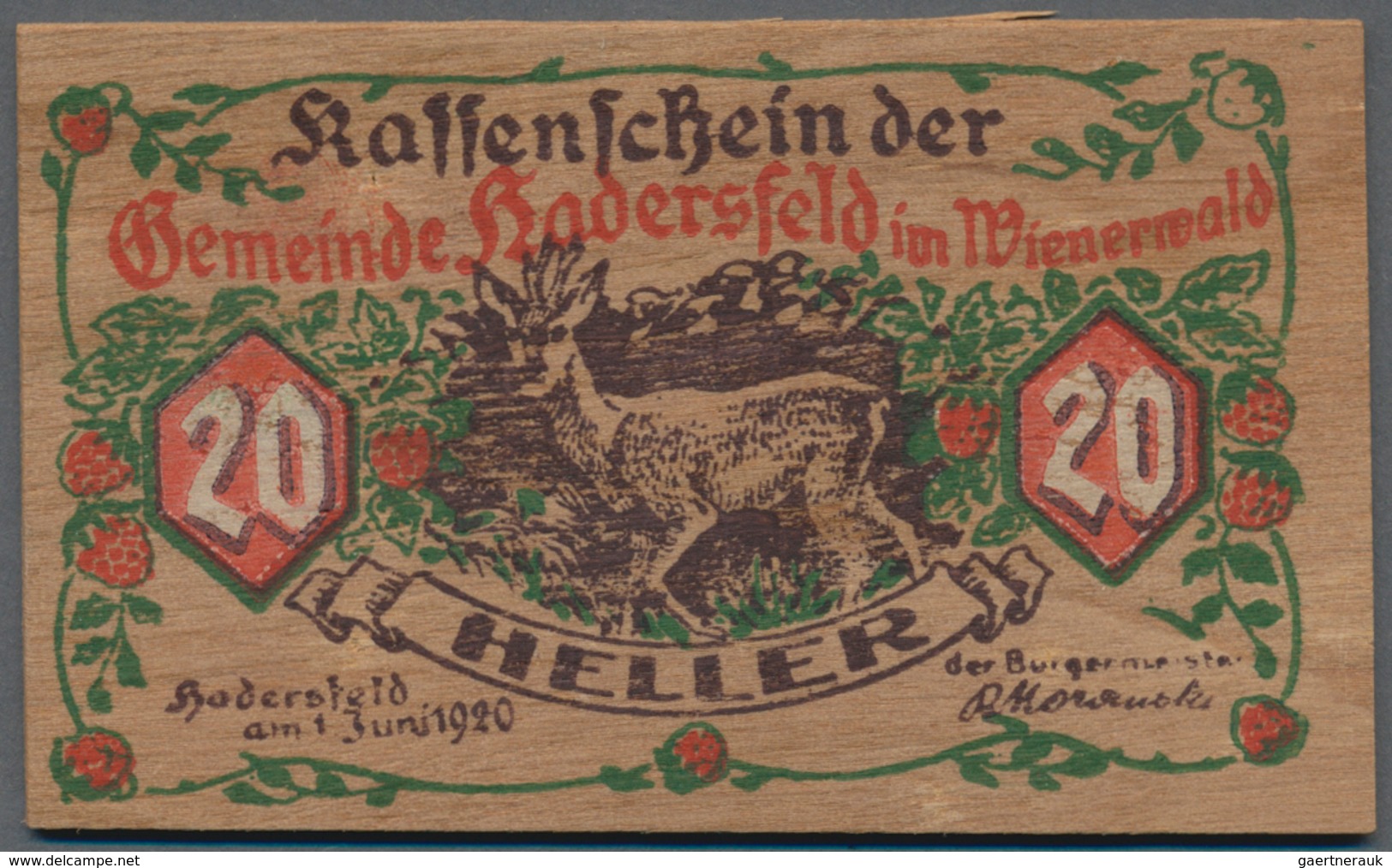 Deutschland - Notgeld Besonderer Art: Hadersfeld Im Wienerwald (Österreich), Gemeinde, 10, 20, 50 He - Autres & Non Classés