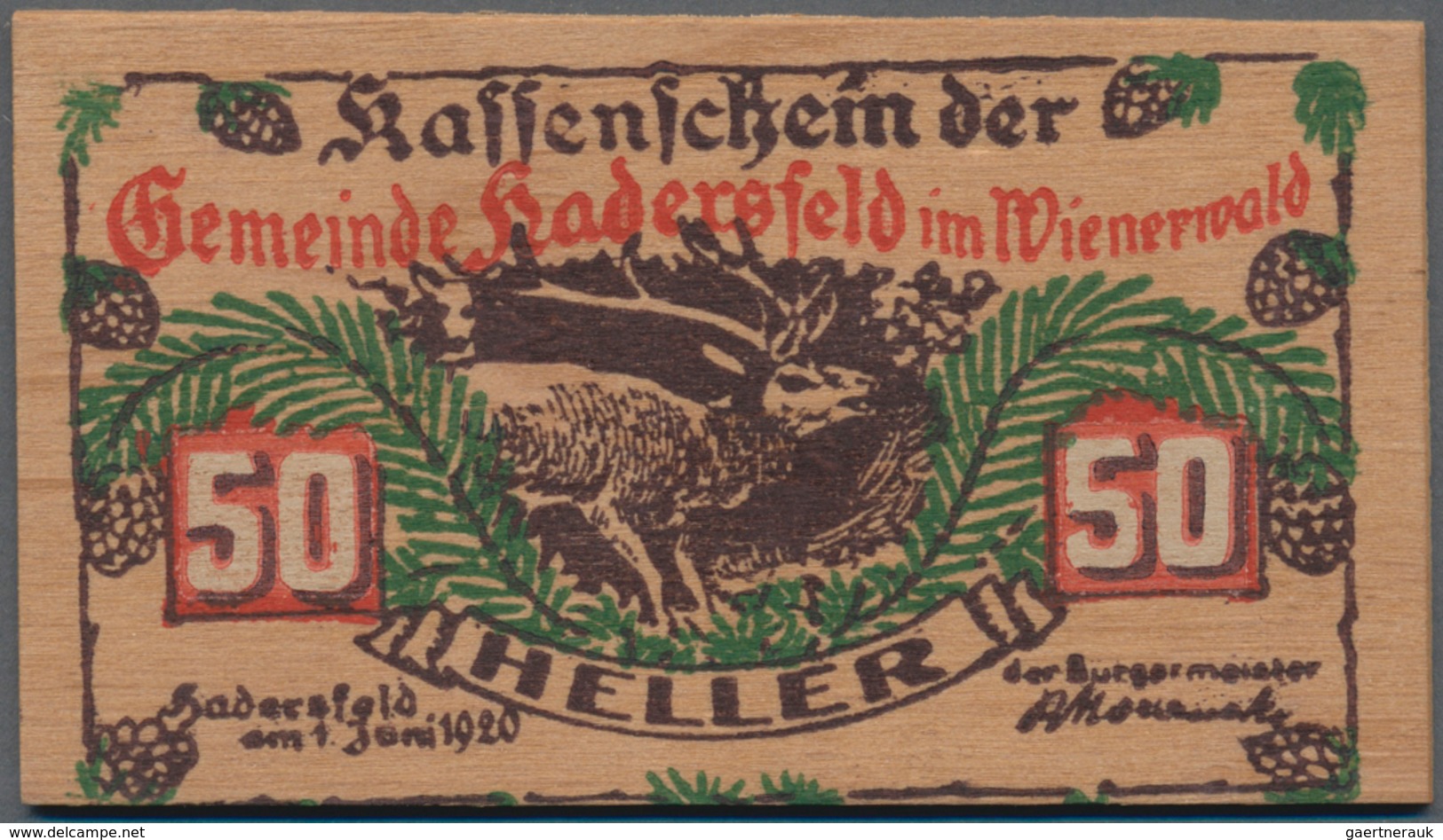 Deutschland - Notgeld Besonderer Art: Hadersfeld Im Wienerwald (Österreich), Gemeinde, 10, 20, 50 He - Autres & Non Classés