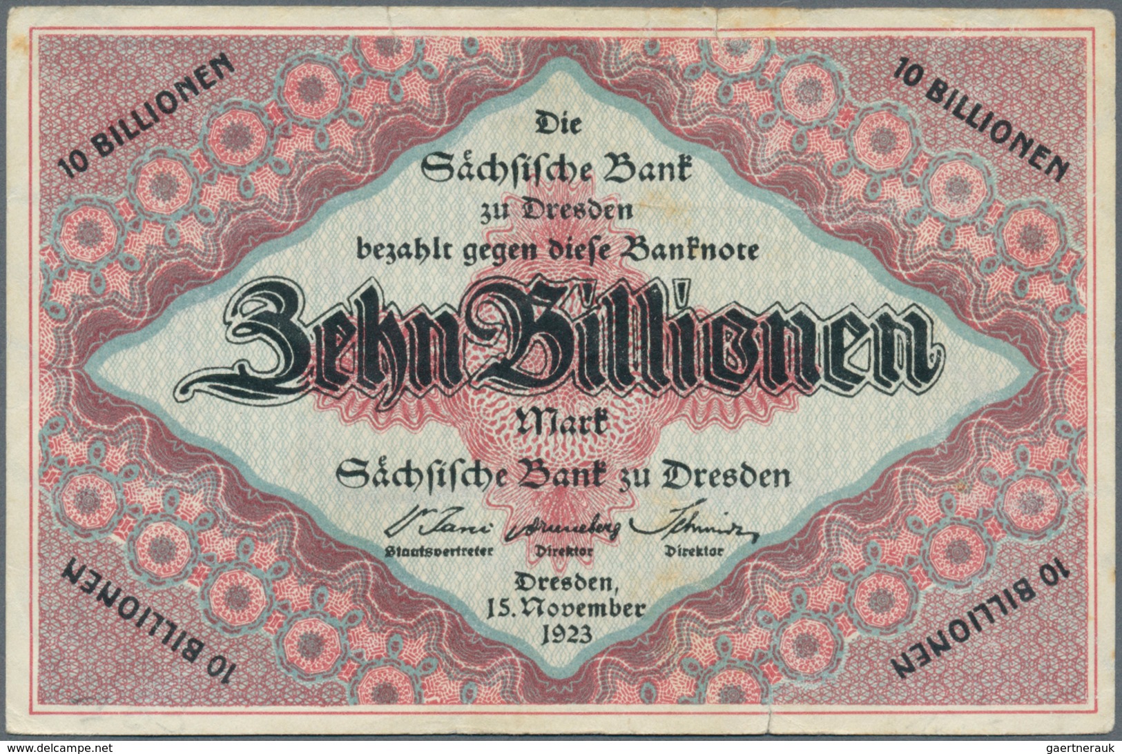 Deutschland - Länderscheine: Sächsische Bank 10 Billionen Mark 1923 Ro SAX25, Ungefaltet, Jedoch Meh - Altri & Non Classificati