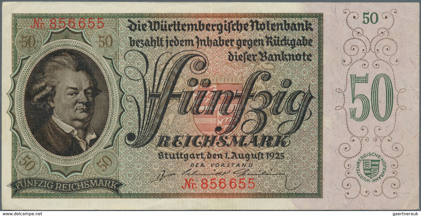 Deutschland - Länderscheine: 50 Reichsmark 1925 Württembergische Notenbank Ro. WTB29b, Pick S998 In - Altri & Non Classificati