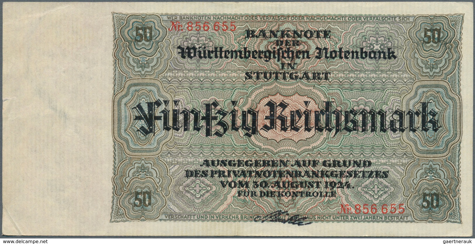 Deutschland - Länderscheine: 50 Reichsmark 1925 Württembergische Notenbank Ro. WTB29b, Pick S998 In - Altri & Non Classificati