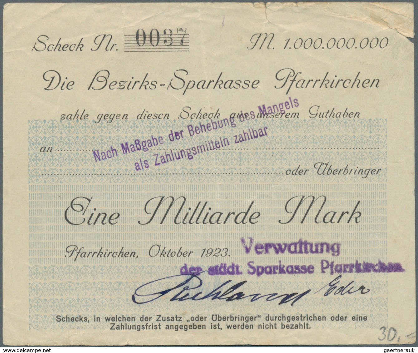 Deutschland - Notgeld - Bayern: Pfarrkirchen, Bezirkssparkasse, 1, 10, 50, 100, 500 Mrd. Mark, Oktob - [11] Emissioni Locali