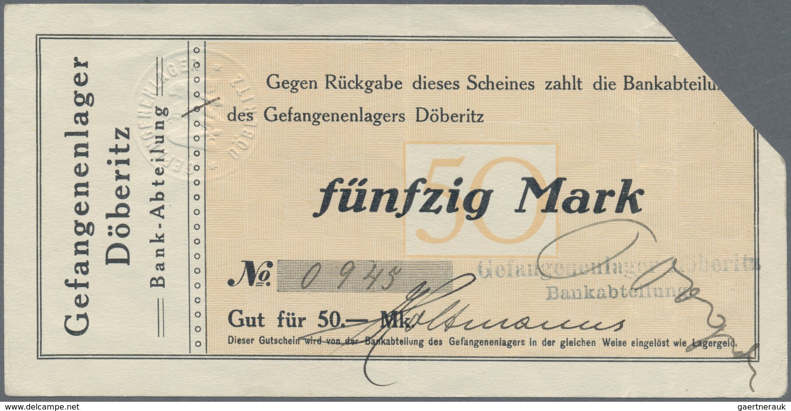 Deutschland - Notgeld - Berlin Und Brandenburg: Döberitz, Bank-Abteilung Des Gefangenenlagers, 50, 1 - [11] Lokale Uitgaven