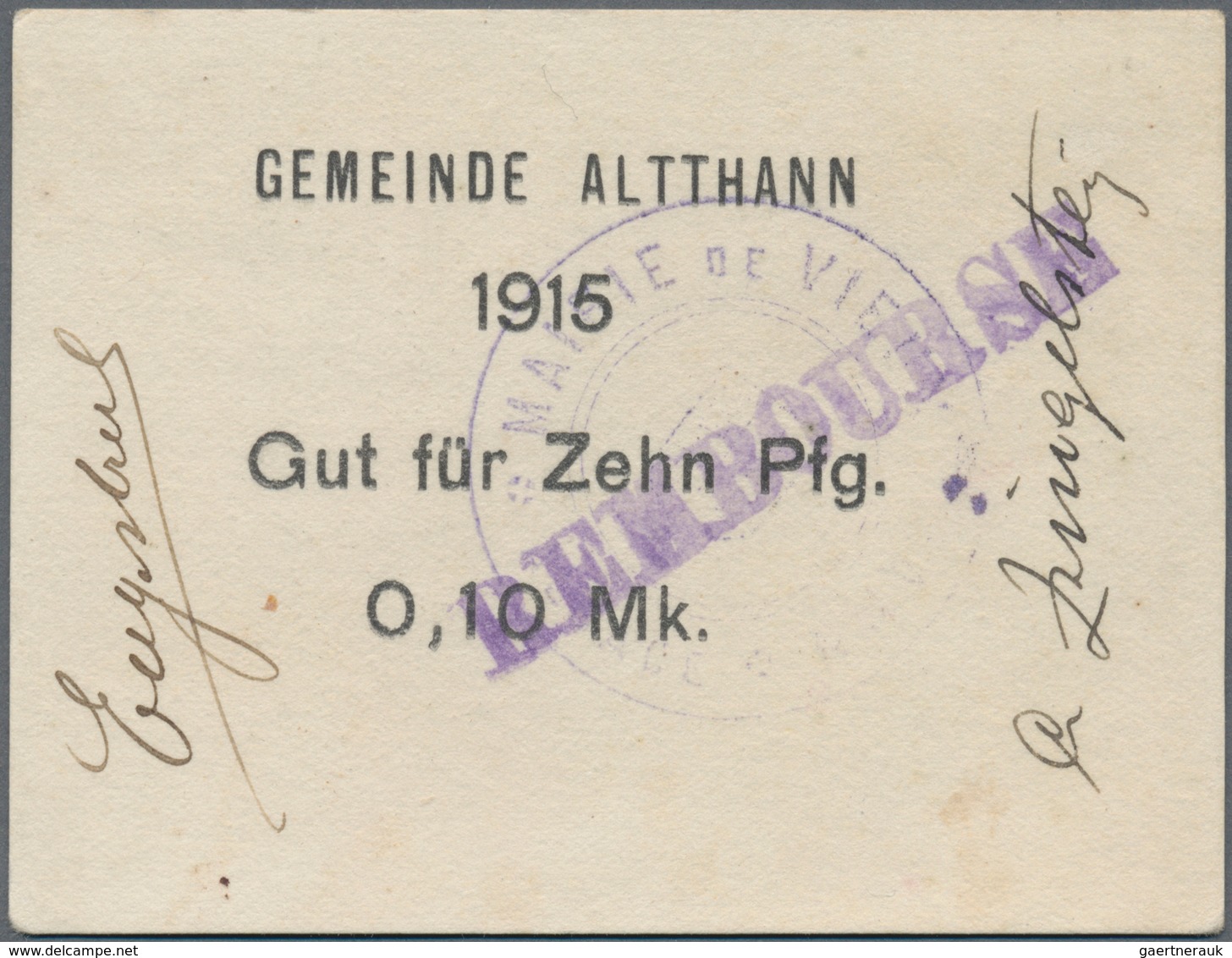 Deutschland - Notgeld - Elsass-Lothringen: Altthann, Oberelsass, Gemeinde, 0,10, 0,20 Mark, 1915, Mi - Otros & Sin Clasificación