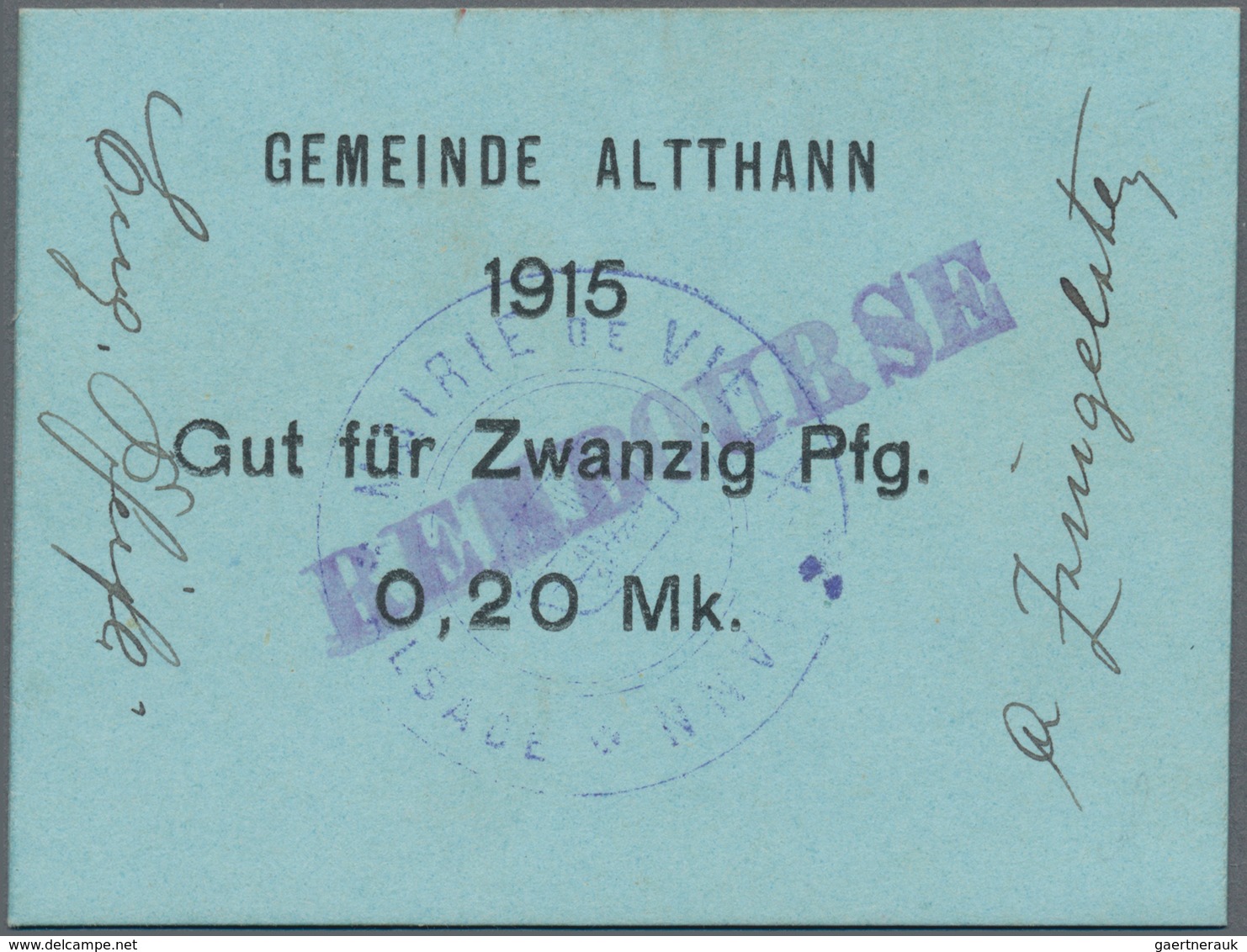 Deutschland - Notgeld - Elsass-Lothringen: Altthann, Oberelsass, Gemeinde, 0,10, 0,20 Mark, 1915, Mi - Altri & Non Classificati