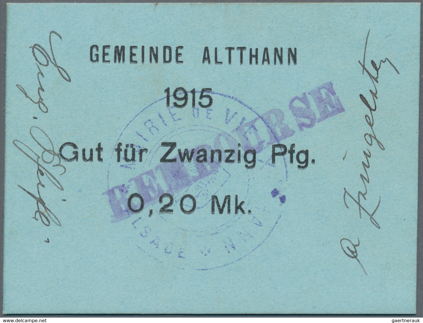 Deutschland - Notgeld - Elsass-Lothringen: Altthann, Oberelsass, Gemeinde, 0,10, 0,20 Mark, 1915, Mi - Autres & Non Classés