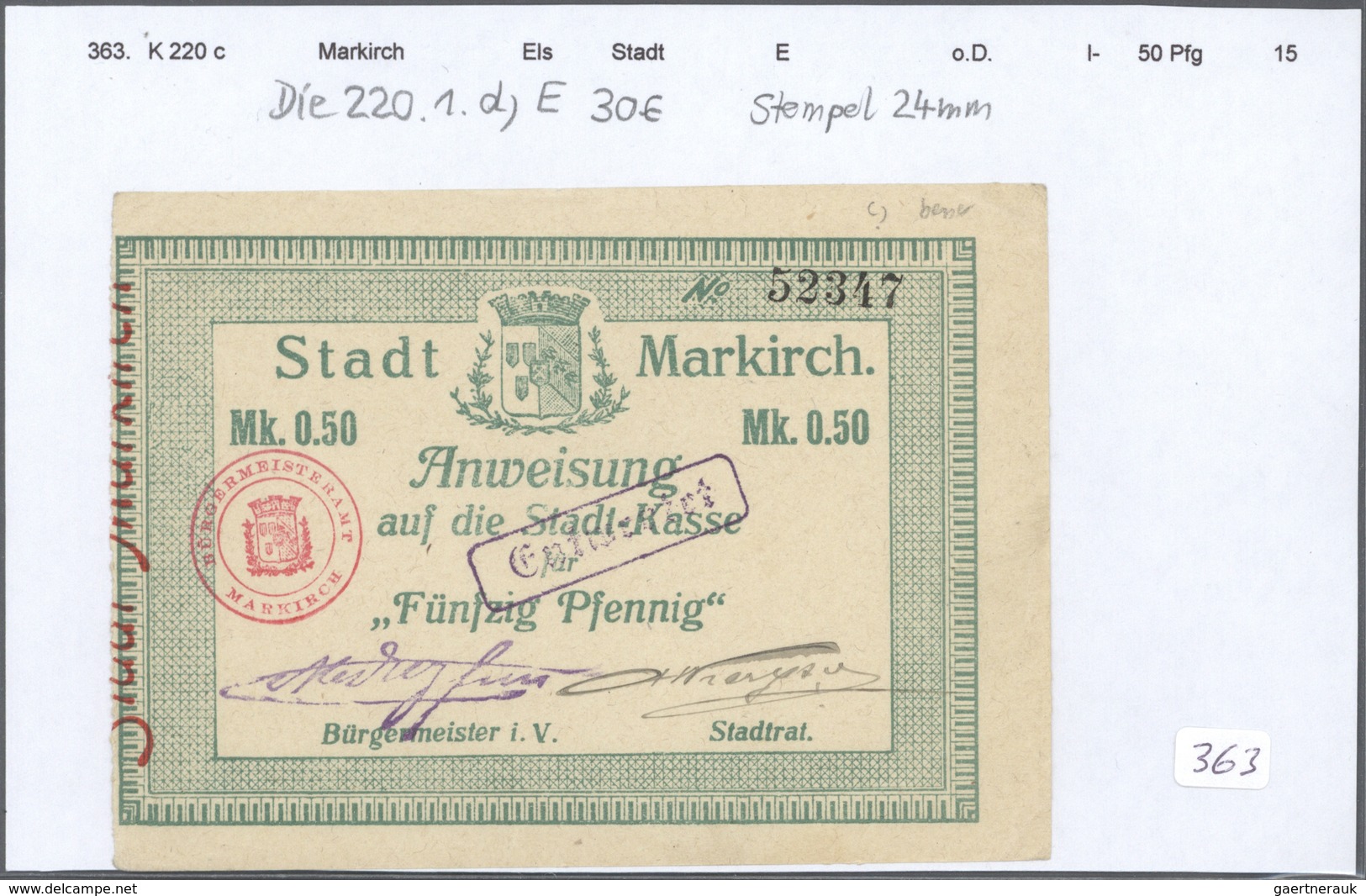 Deutschland - Notgeld - Elsass-Lothringen: Markirch, Oberelsass, Stadt, 50 Pf. (8), 1 (6), 2 (5), 5 - Otros & Sin Clasificación