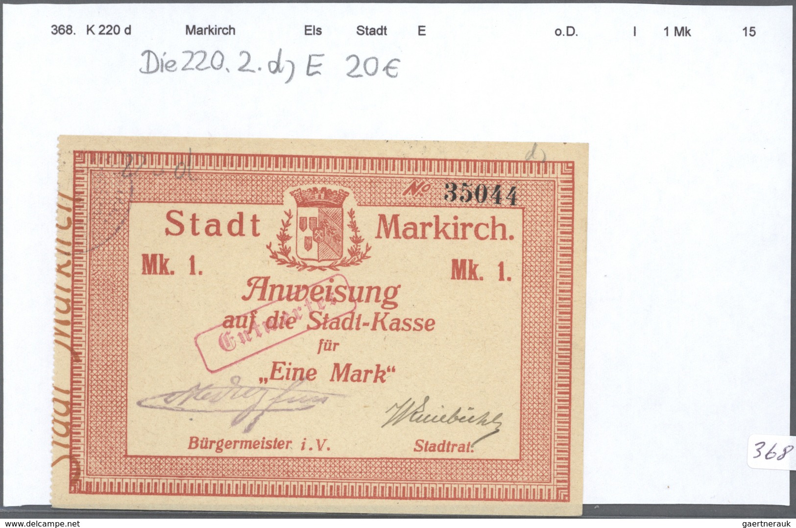 Deutschland - Notgeld - Elsass-Lothringen: Markirch, Oberelsass, Stadt, 50 Pf. (8), 1 (6), 2 (5), 5 - Otros & Sin Clasificación