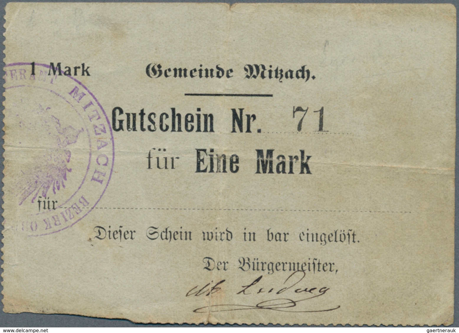 Deutschland - Notgeld - Elsass-Lothringen: Mitzach, Oberelsass, Gemeinde, 1, 5 Mark, O. D., Papier, - Otros & Sin Clasificación