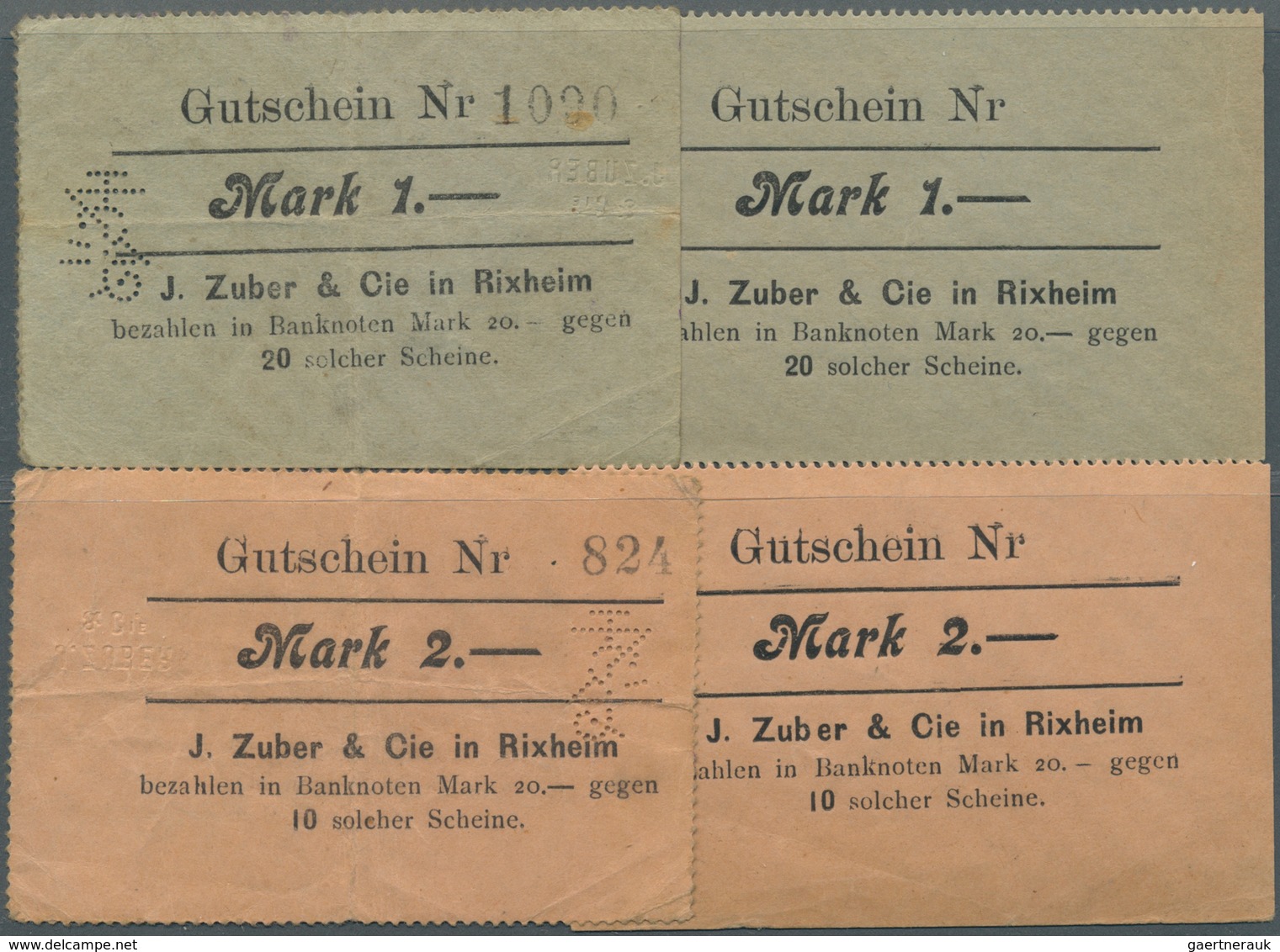 Deutschland - Notgeld - Elsass-Lothringen: Rixheim, Oberelsass, J. Zuber & Cie., 1 Mark, O. D., Mit - Altri & Non Classificati