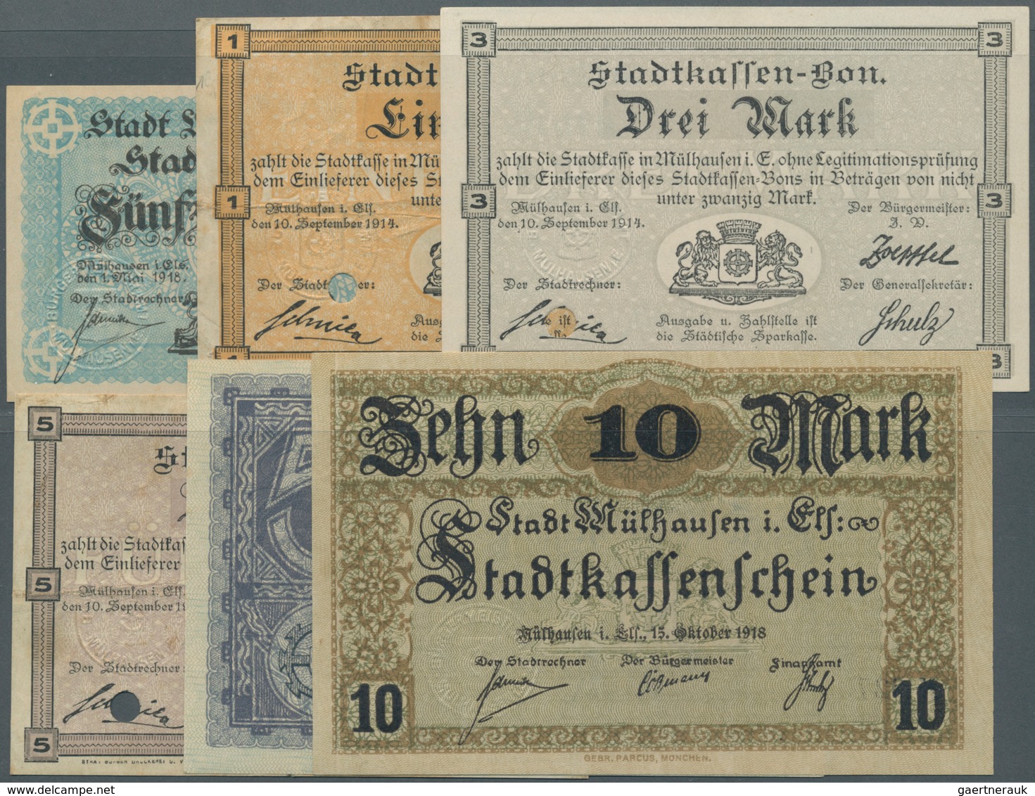 Deutschland - Notgeld - Elsass-Lothringen: Mülhausen, Elsass, 1. Serie Von 1914 Mit 5 Scheinen 50 Pf - Autres & Non Classés