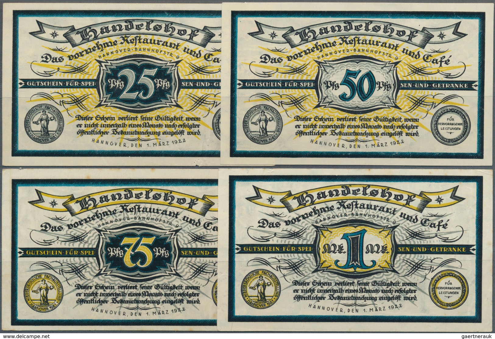 Deutschland - Notgeld - Niedersachsen: Hannover, Handelshof, 25, 50, 75 Pf., 1 Mark, 1.3.1922, Zwei - [11] Emissioni Locali