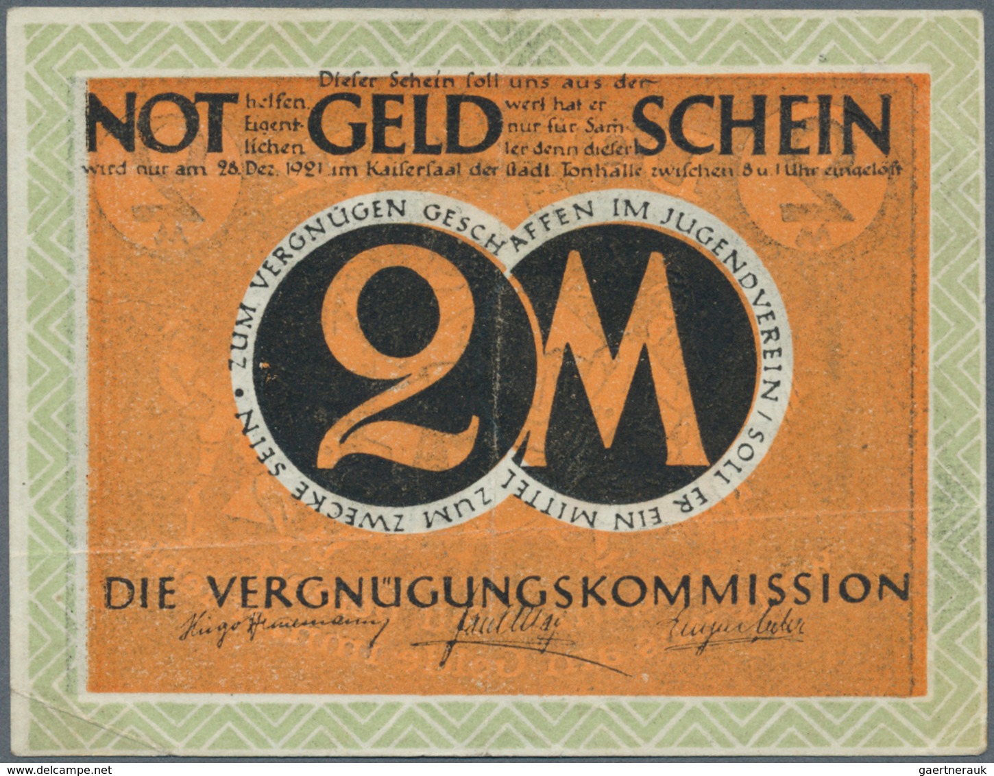 Deutschland - Notgeld - Rheinland: Düsseldorf, Die Vergnügungskommission, 2 Mark, 28.12.1921, Erh. I - [11] Emissioni Locali