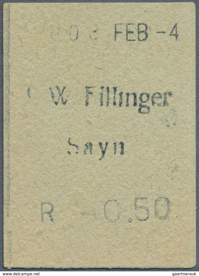 Deutschland - Notgeld - Rheinland: Sayn, F. W. Fillinger, 50 Pf., O. D. (FEB 4) , Grüner Karton Im H - [11] Lokale Uitgaven