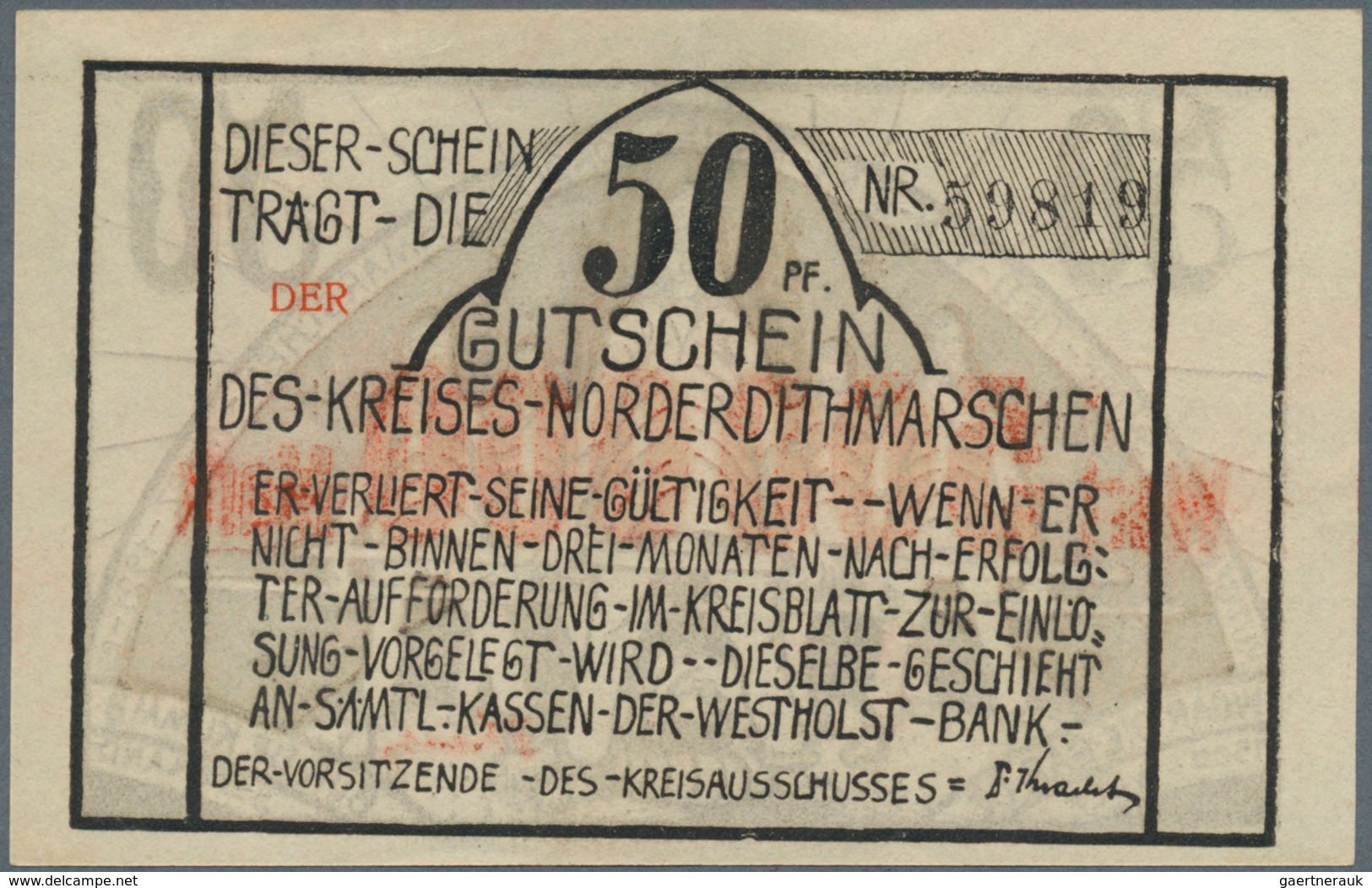 Deutschland - Notgeld - Schleswig-Holstein: Norderdithmarschen, Kreis 500.000 Mark Überdruck, Ke.395 - [11] Emissions Locales