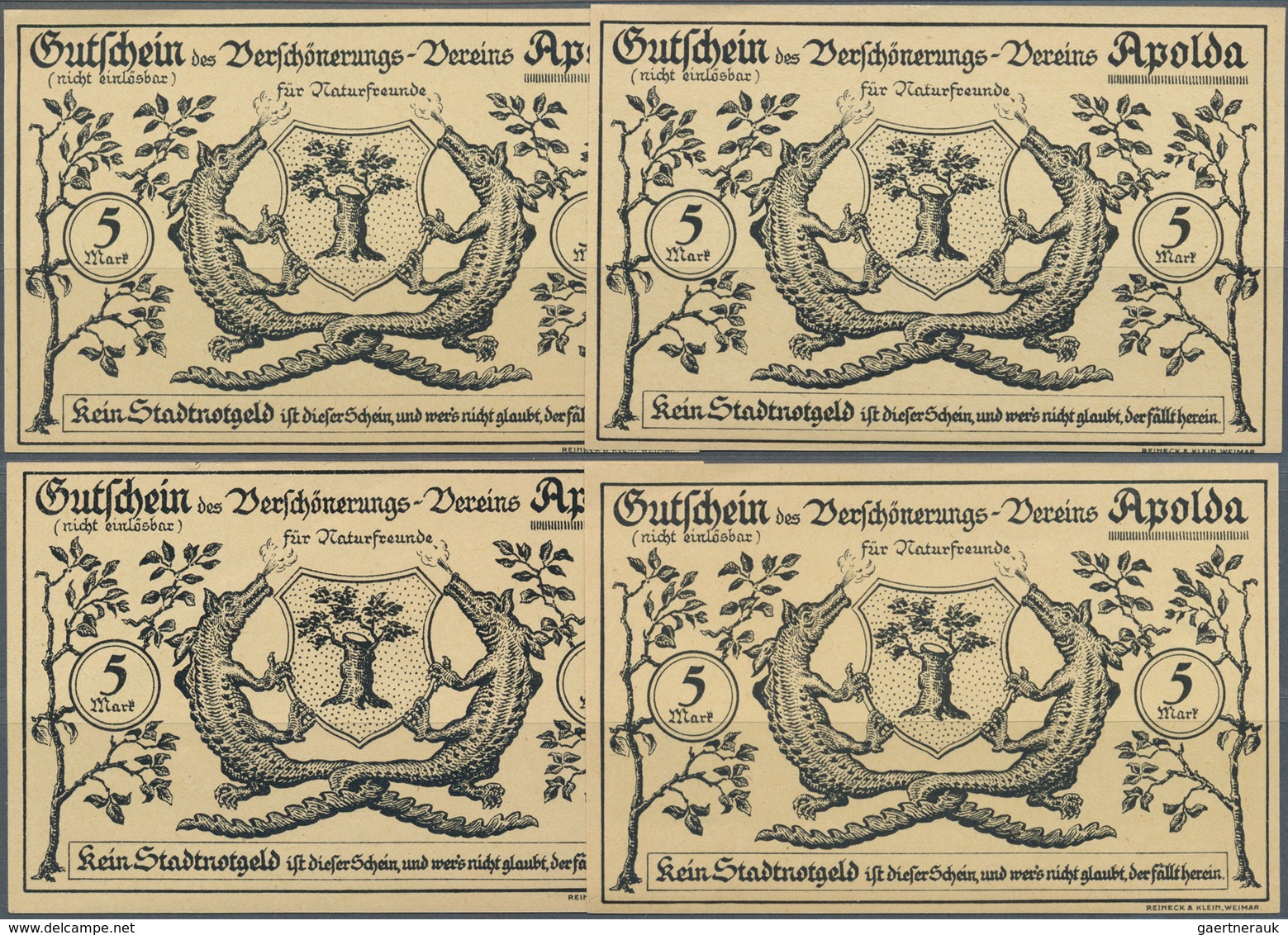 Deutschland - Notgeld - Thüringen: Apolda, Verschönerungsverein, 4 X 5 Mark, O. D., Spendenscheine, - [11] Lokale Uitgaven